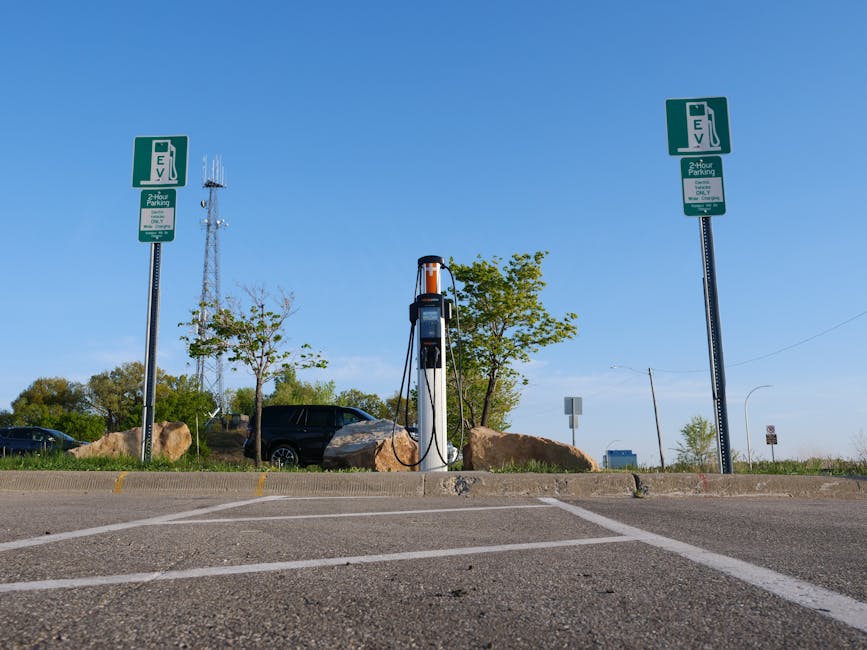 EV charging station in a city location with a focus on clean energy and modern transport.