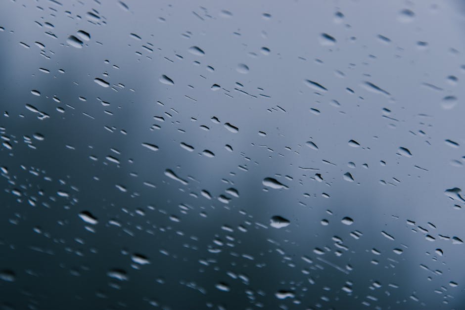 Close-up view of raindrops on a window, capturing the essence of a stormy day.