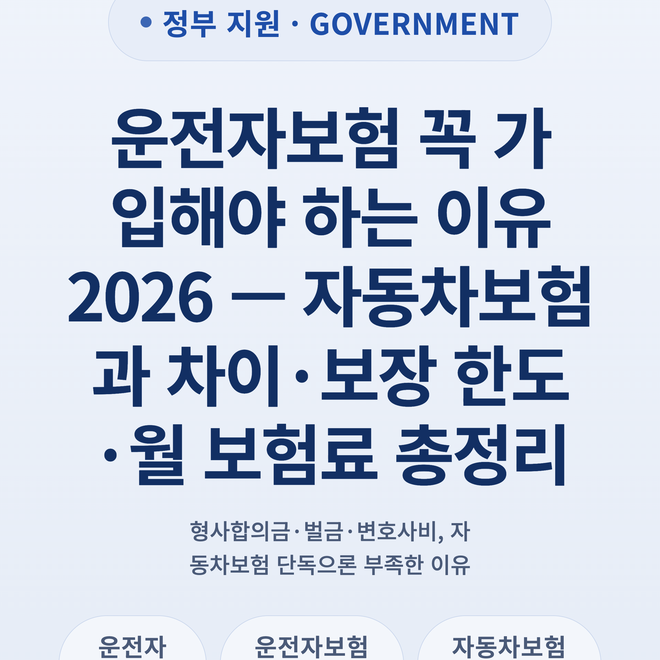 운전자보험 꼭 가입해야 하는 이유 2026 — 자동차보험과 차이·보장 한도·월 보험료 총정리