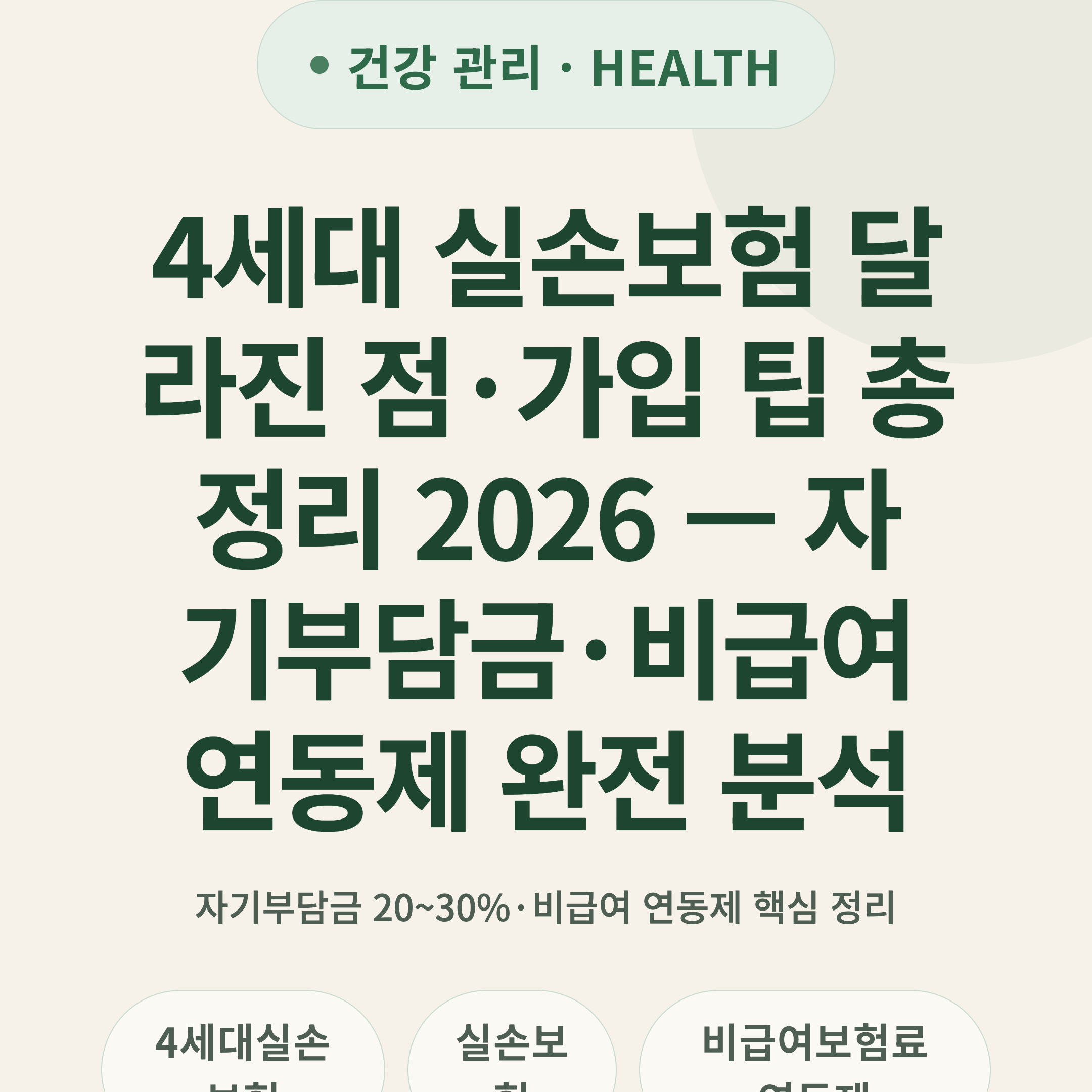 4세대 실손보험 달라진 점·가입 팁 총정리 2026 — 자기부담금·비급여 연동제 완전 분석