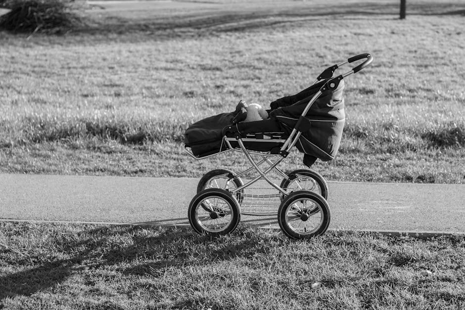 Black and white photo of a stroller on a rural path in Croatia's Bjelovarsko-bilogorska region.