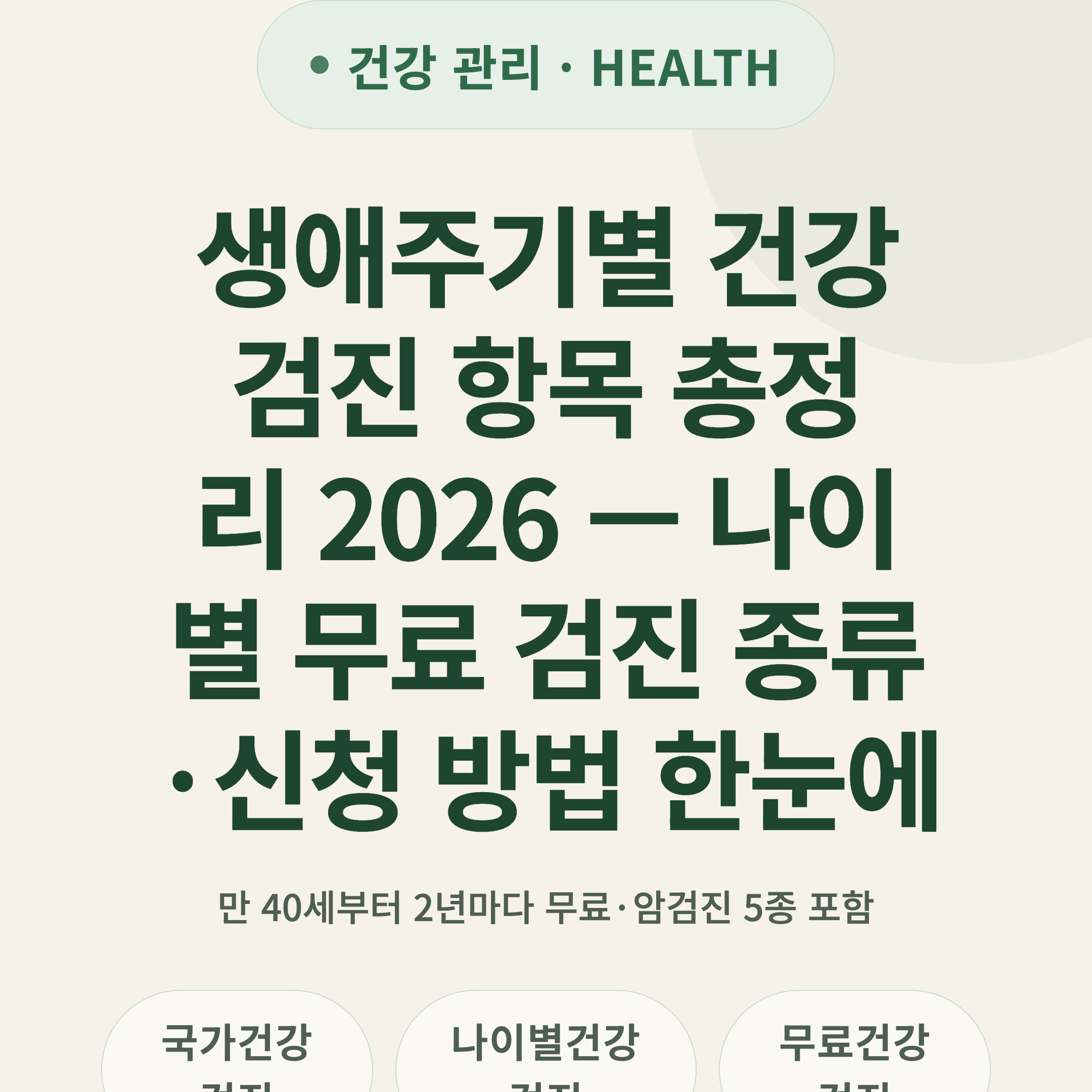생애주기별 건강검진 항목 총정리 2026 — 나이별 무료 검진 종류·신청 방법 한눈에