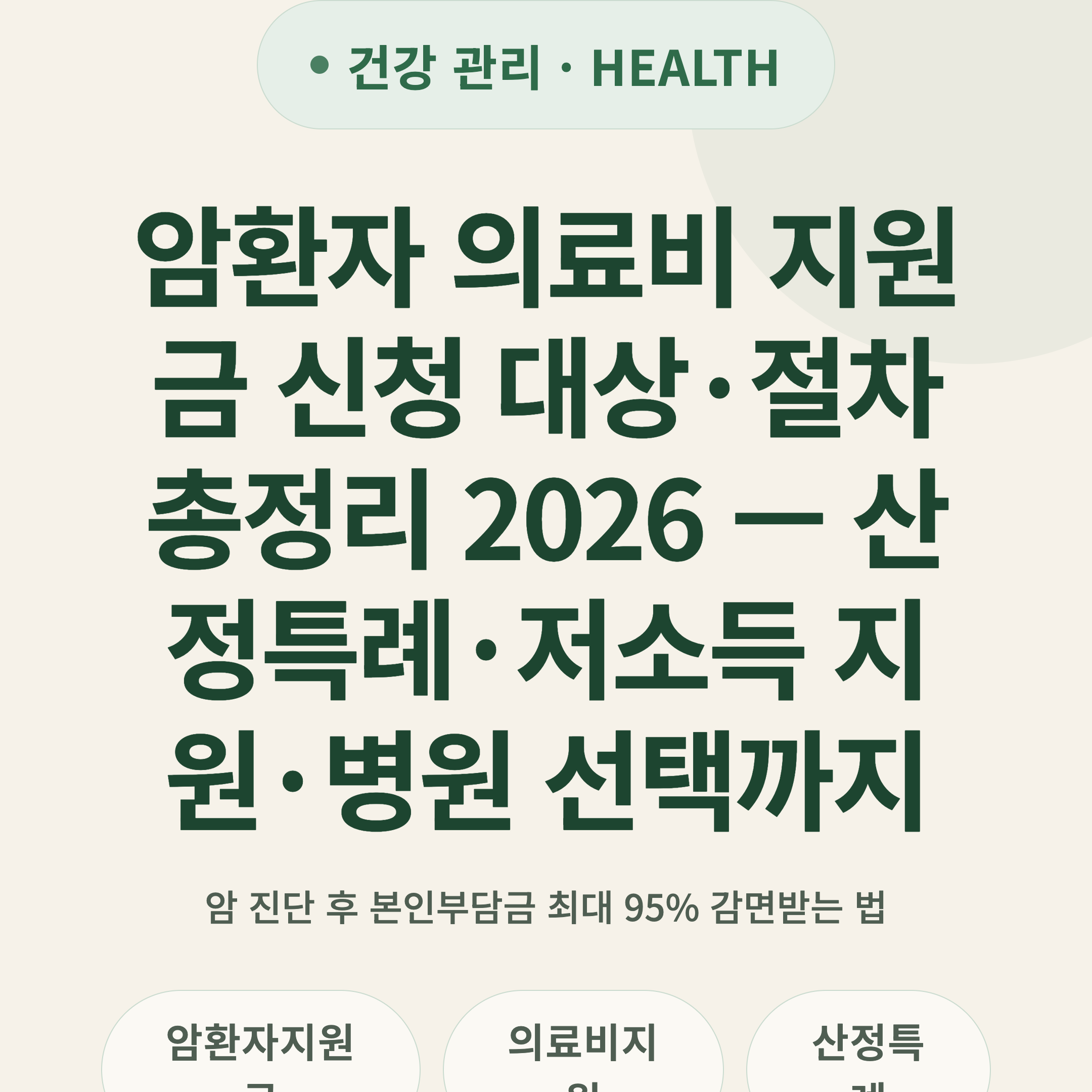 암환자 의료비 지원금 신청 대상·절차 총정리 2026 — 산정특례·저소득 지원·병원 선택까지
