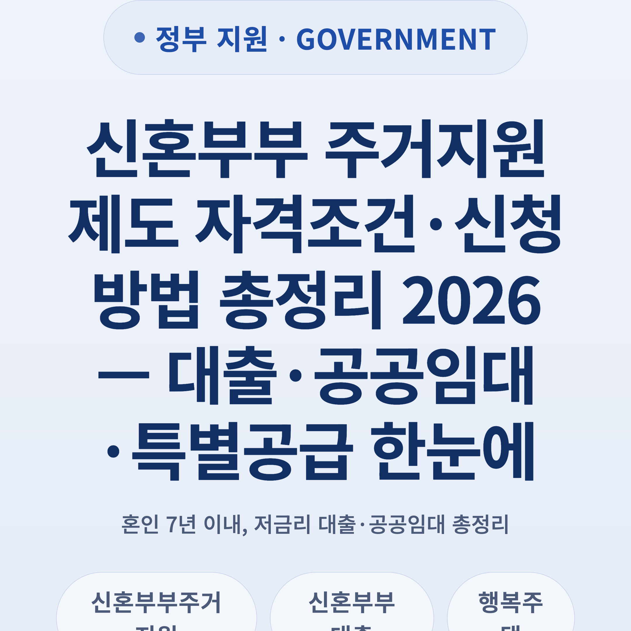 신혼부부 주거지원 제도 자격조건·신청방법 총정리 2026 — 대출·공공임대·특별공급 한눈에