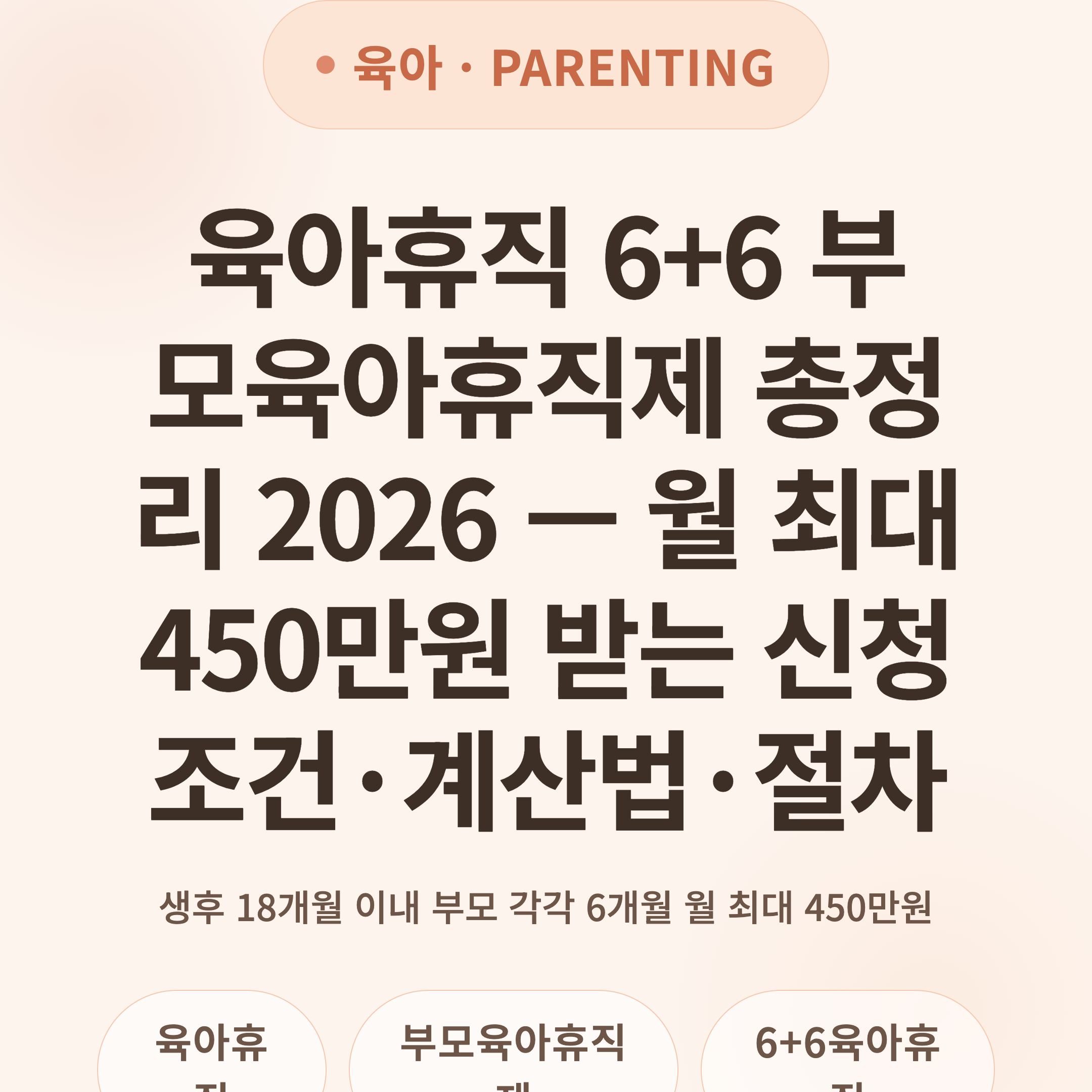 육아휴직 6+6 부모육아휴직제 총정리 2026 — 월 최대 450만원 받는 신청 조건·계산법·절차