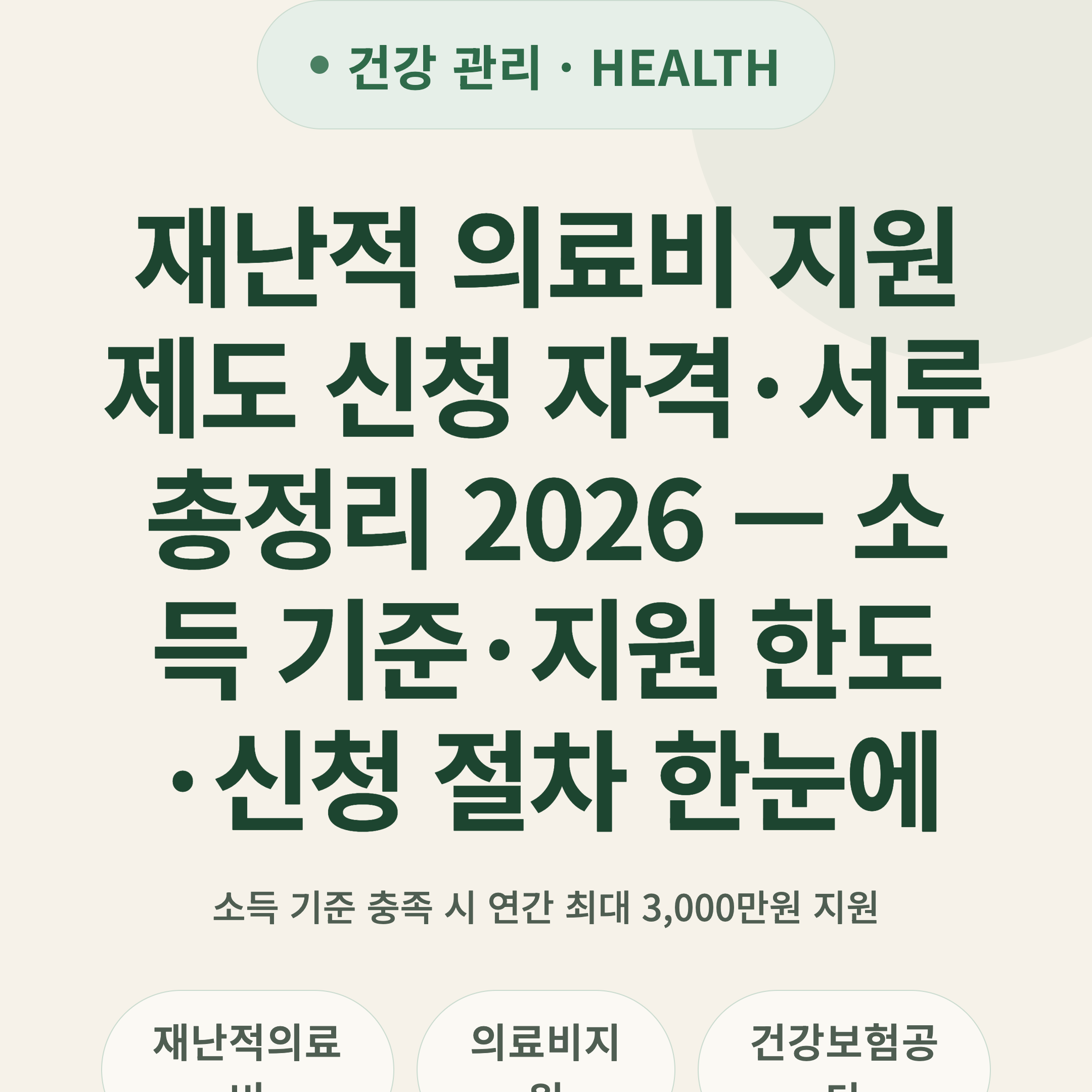 재난적 의료비 지원제도 신청 자격·서류 총정리 2026 — 소득 기준·지원 한도·신청 절차 한눈에