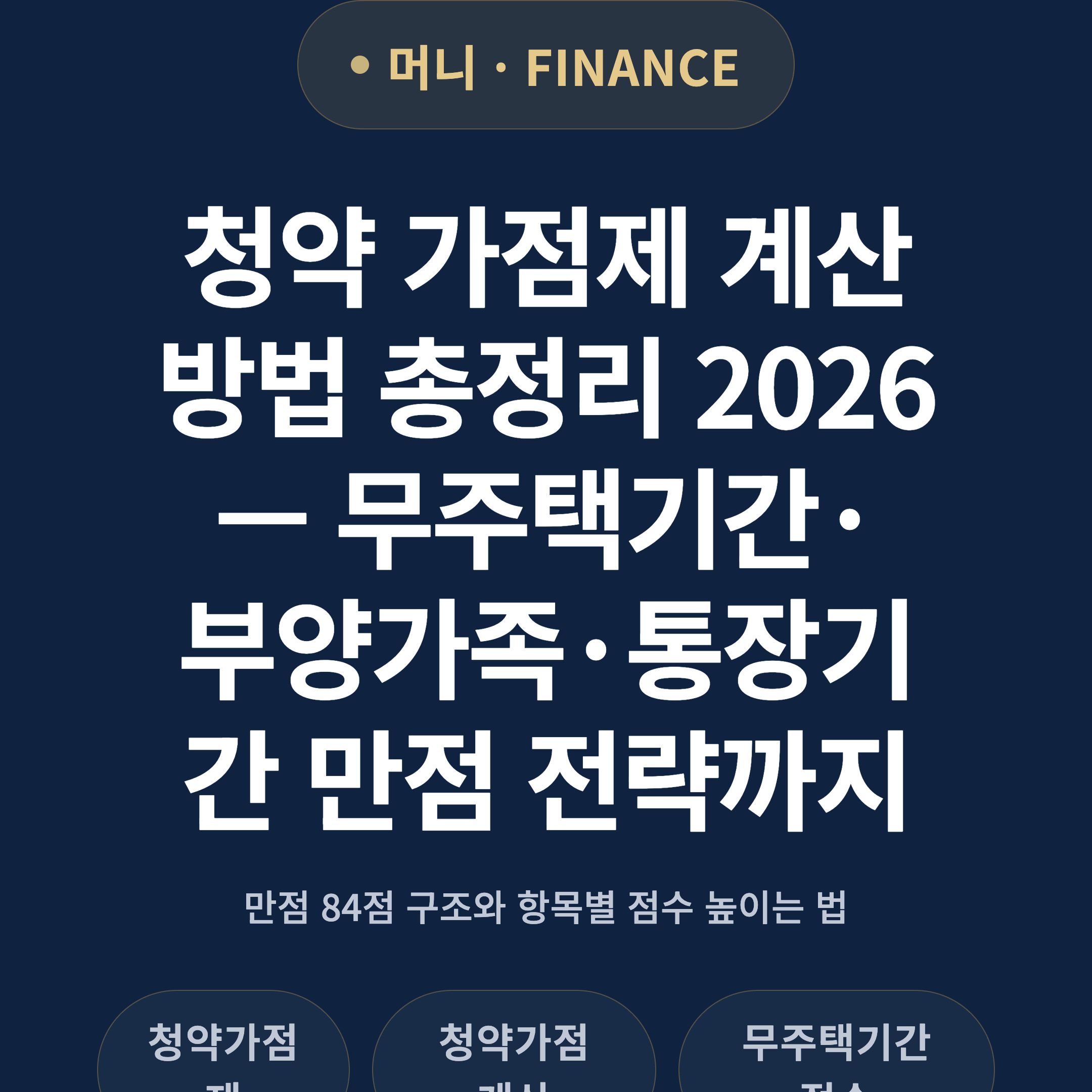 청약 가점제 계산 방법 총정리 2026 — 무주택기간·부양가족·통장기간 만점 전략까지