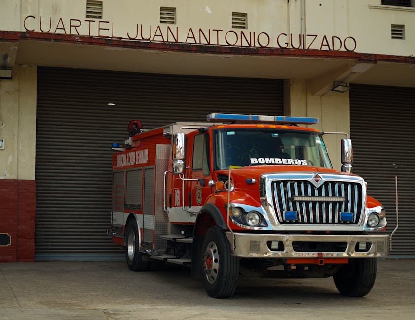 Fire truck parked outside Cuartel Juan Antonio Guizado fire station in Panama.