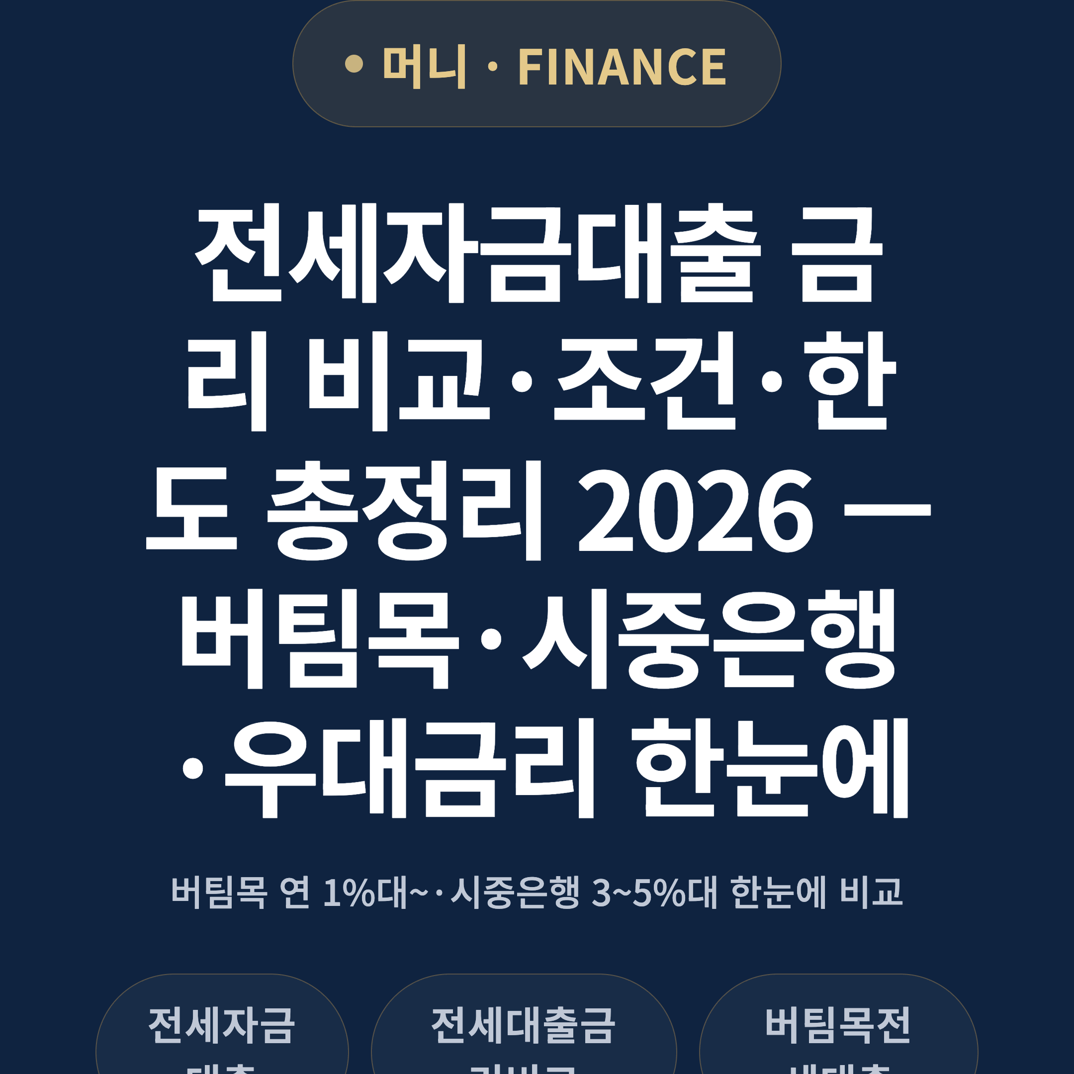 전세자금대출 금리 비교·조건·한도 총정리 2026 — 버팀목·시중은행·우대금리 한눈에