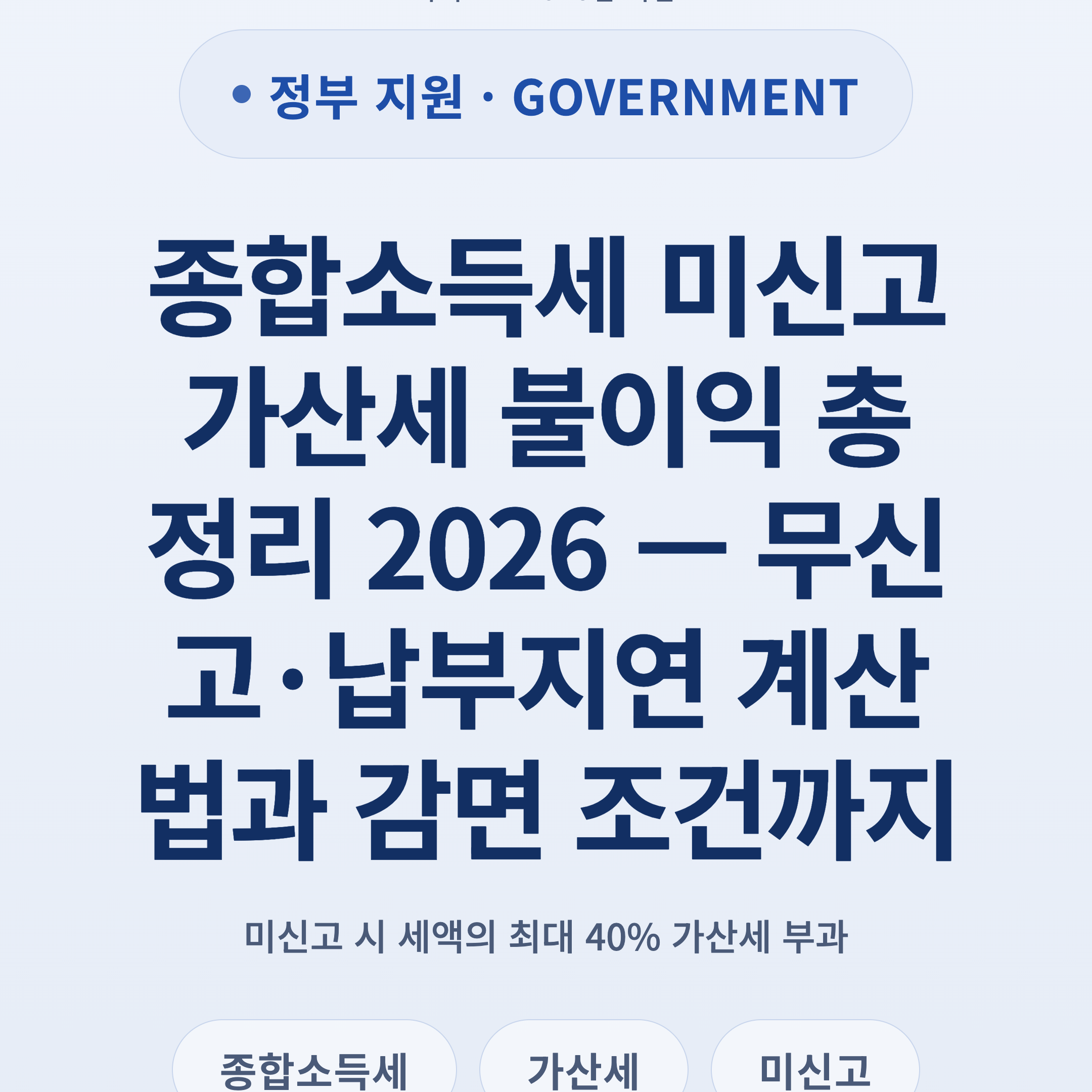 종합소득세 미신고 가산세 불이익 총정리 2026 — 무신고·납부지연 계산법과 감면 조건까지
