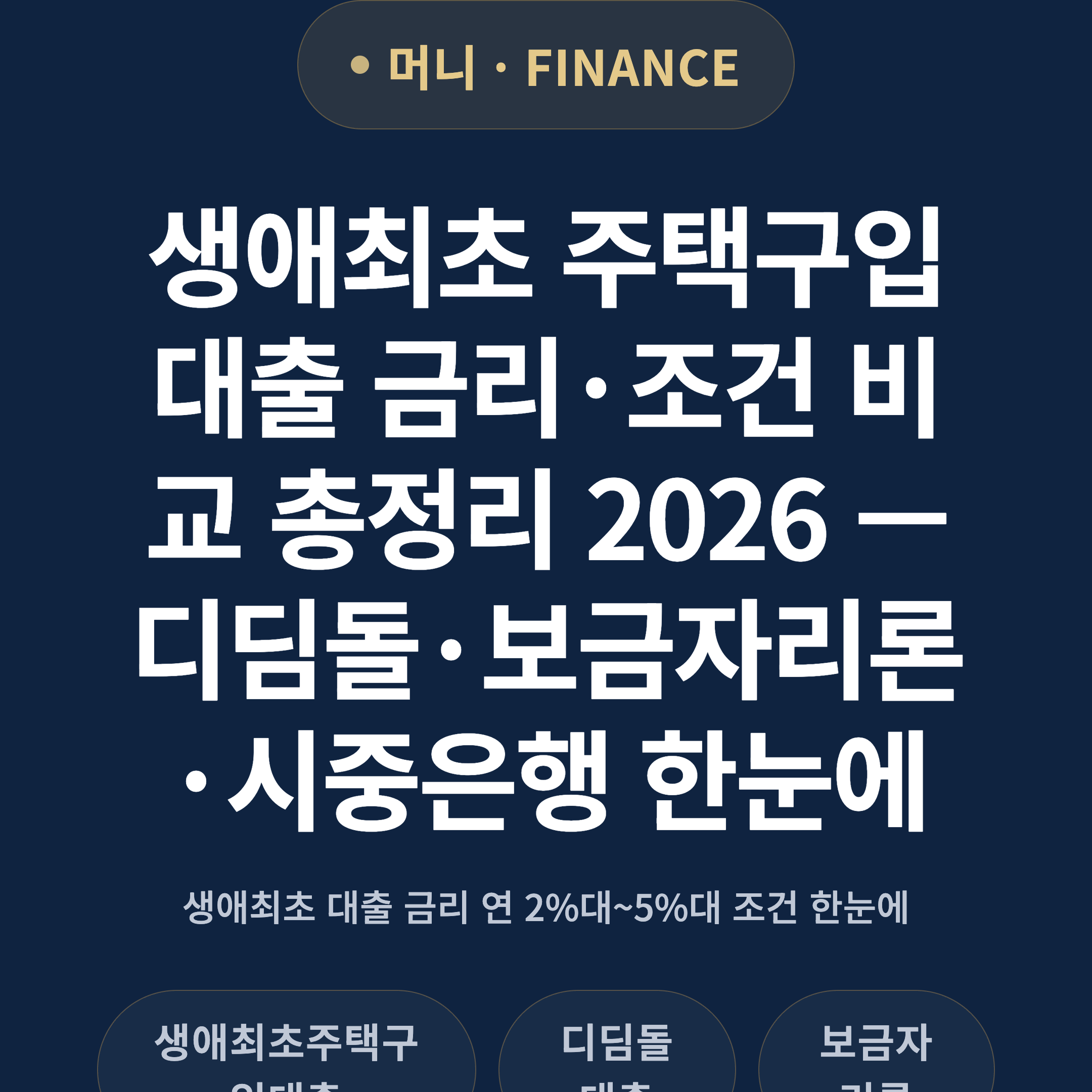 생애최초 주택구입 대출 금리·조건 비교 총정리 2026 — 디딤돌·보금자리론·시중은행 한눈에