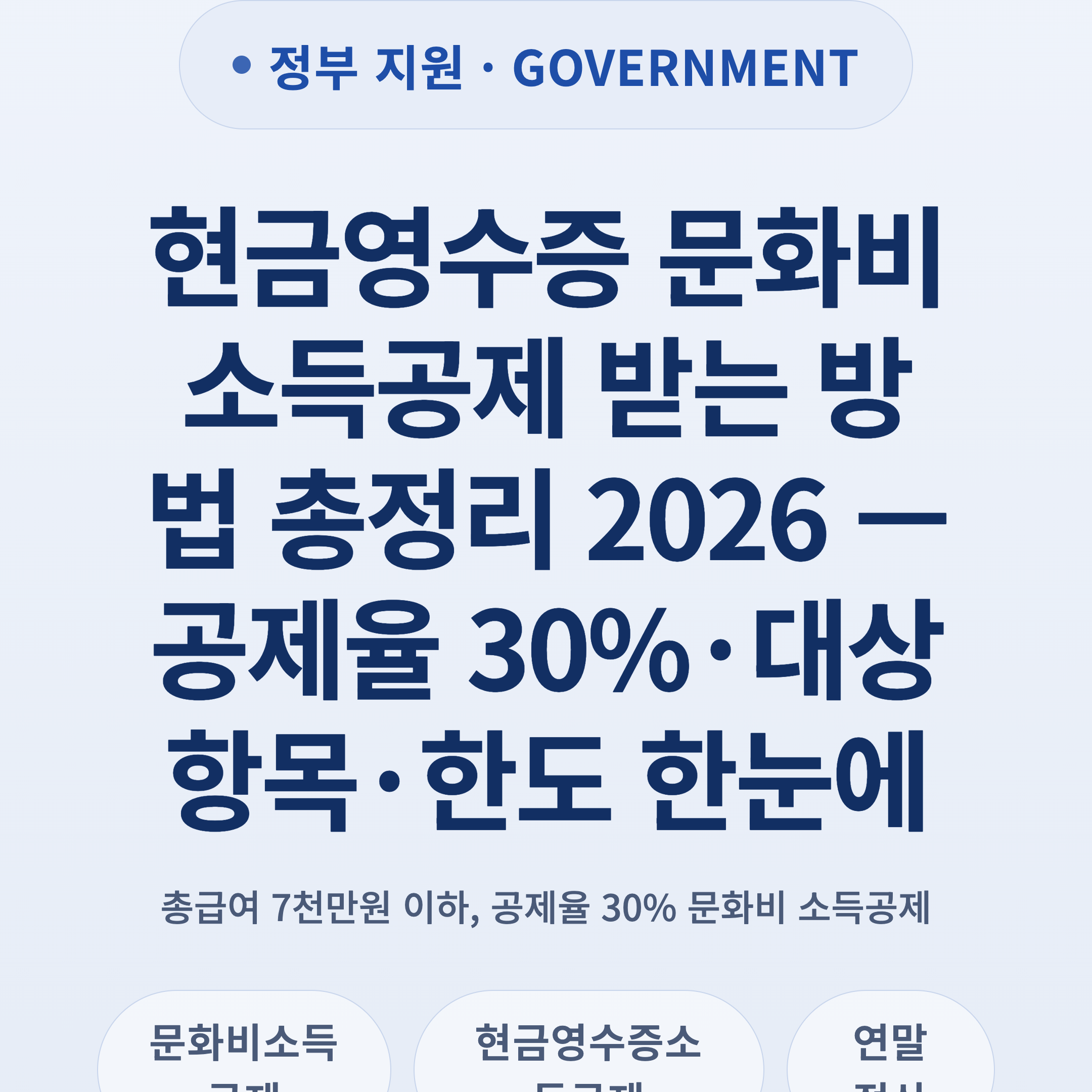 현금영수증 문화비 소득공제 받는 방법 총정리 2026 — 공제율 30%·대상 항목·한도 한눈에