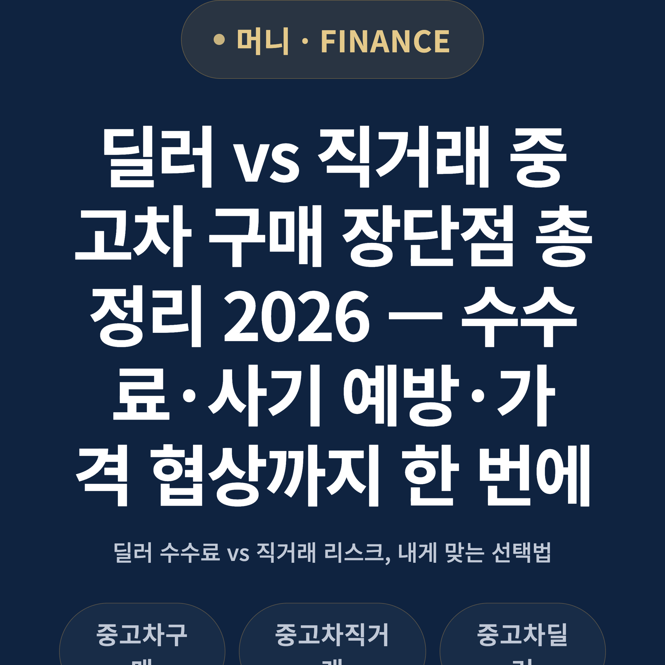 딜러 vs 직거래 중고차 구매 장단점 총정리 2026 — 수수료·사기 예방·가격 협상까지 한 번에