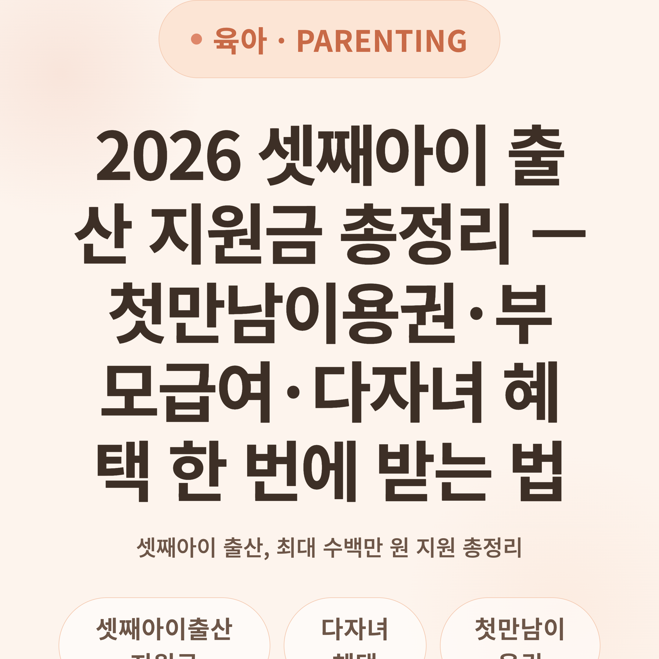 2026 셋째아이 출산 지원금 총정리 — 첫만남이용권·부모급여·다자녀 혜택 한 번에 받는 법