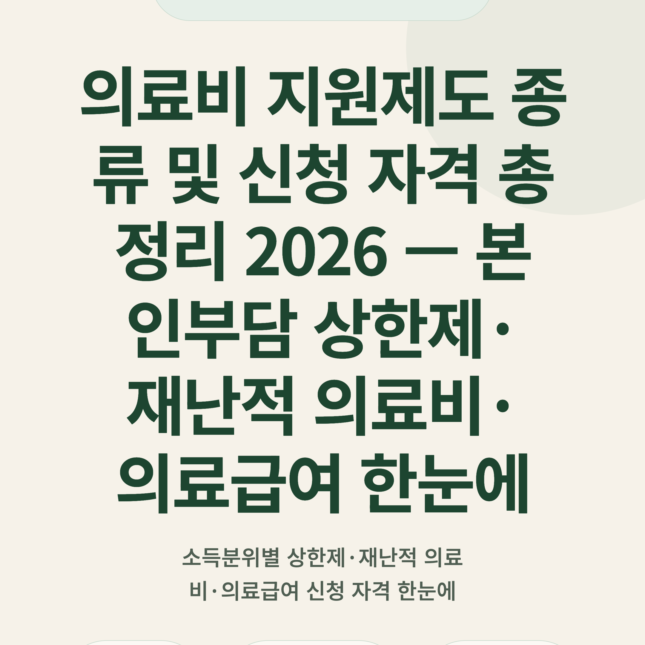 의료비 지원제도 종류 및 신청 자격 총정리 2026 — 본인부담 상한제·재난적 의료비·의료급여 한눈에