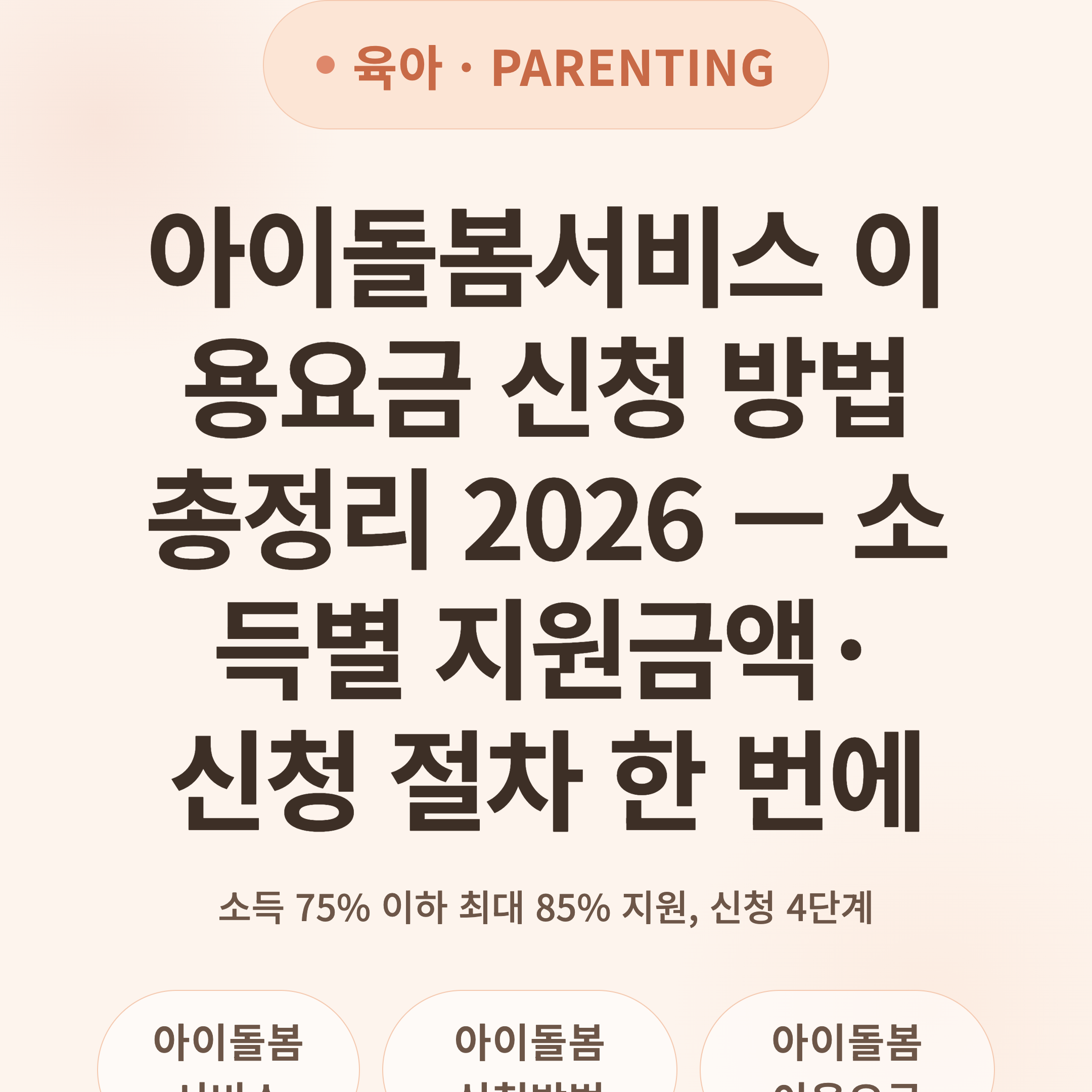 아이돌봄서비스 이용요금 신청 방법 총정리 2026 — 소득별 지원금액·신청 절차 한 번에