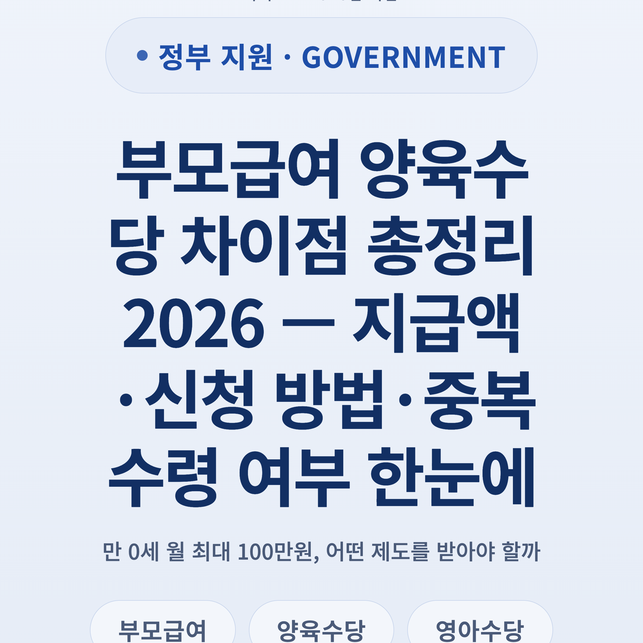 부모급여 양육수당 차이점 총정리 2026 — 지급액·신청 방법·중복 수령 여부 한눈에