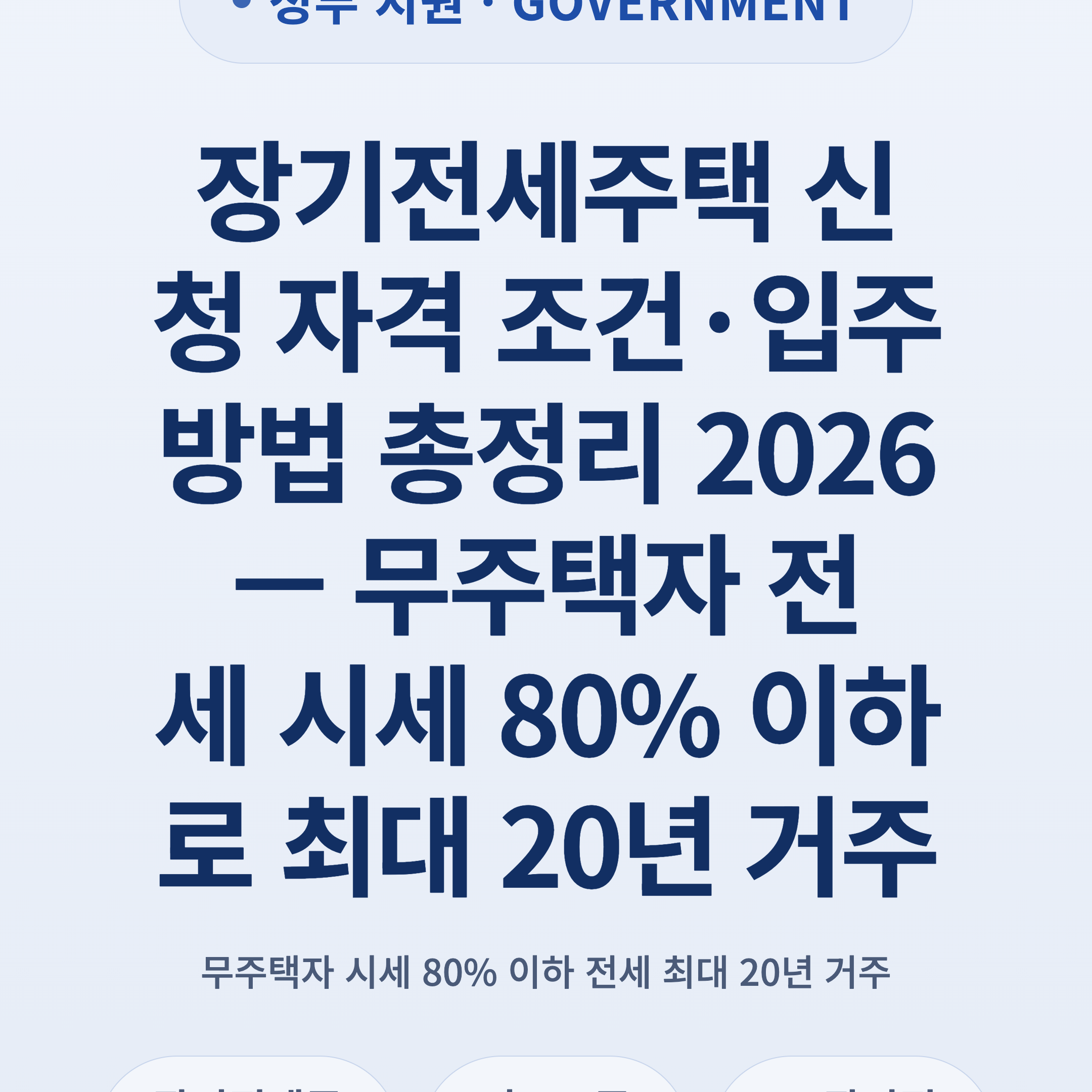 장기전세주택 신청 자격 조건·입주 방법 총정리 2026 — 무주택자 전세 시세 80% 이하로 최대 20년 거주