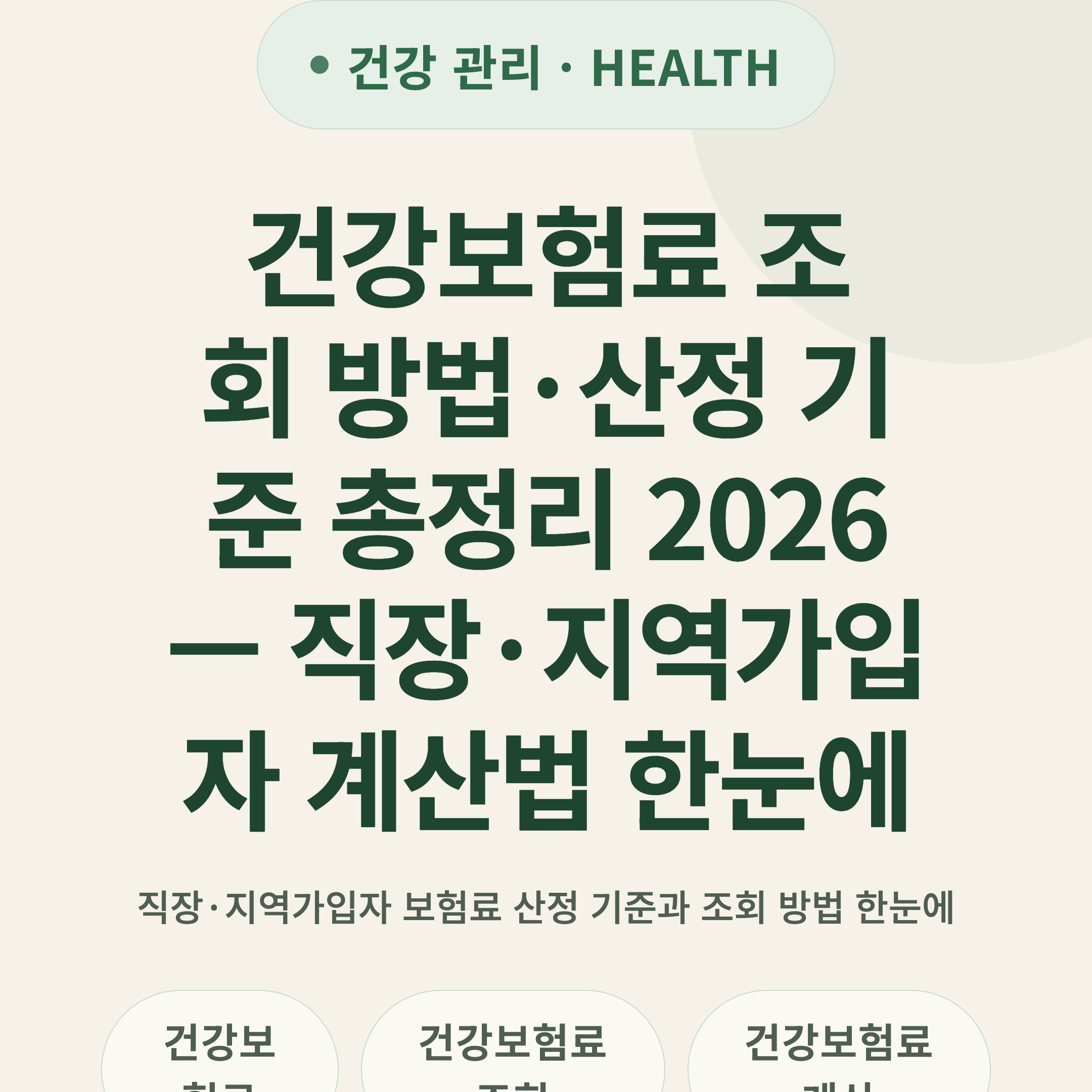 건강보험료 조회 방법·산정 기준 총정리 2026 — 직장·지역가입자 계산법 한눈에