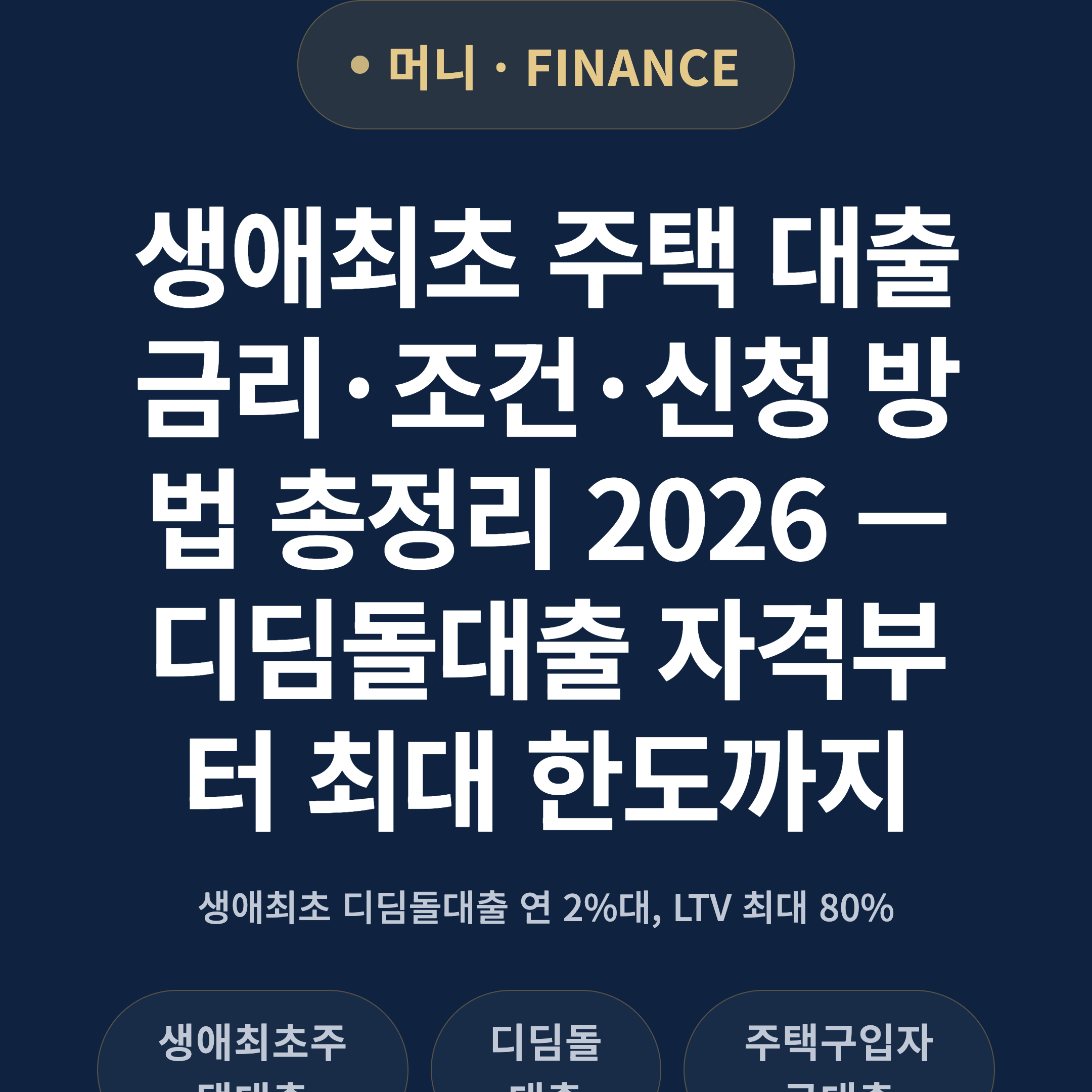 생애최초 주택 대출 금리·조건·신청 방법 총정리 2026 — 디딤돌대출 자격부터 최대 한도까지