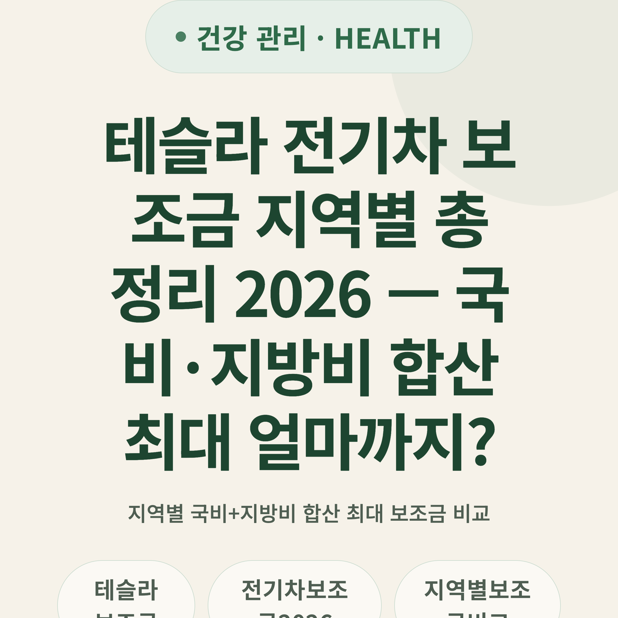테슬라 전기차 보조금 지역별 총정리 2026 — 국비·지방비 합산 최대 얼마까지?
