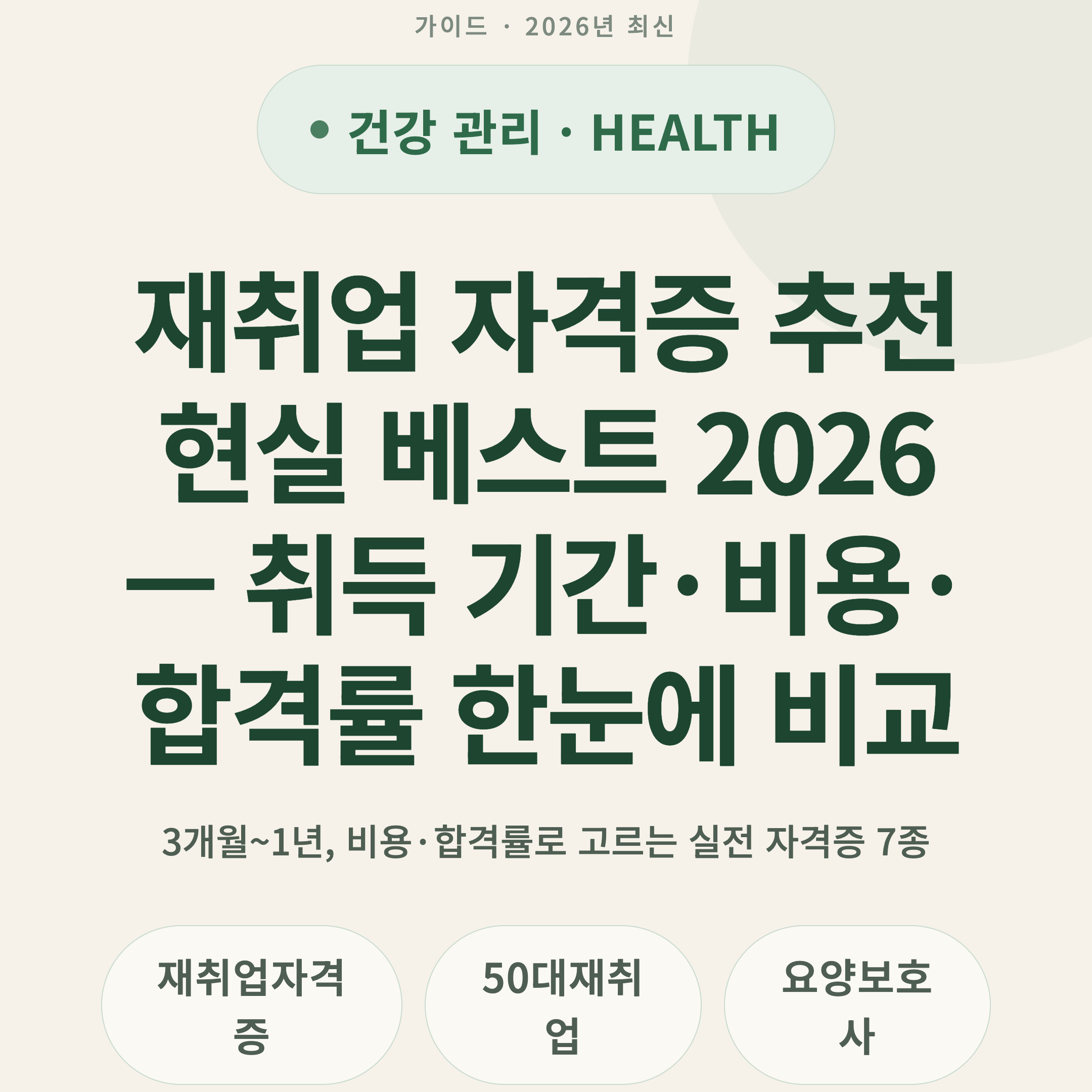 재취업 자격증 추천 현실 베스트 2026 — 취득 기간·비용·합격률 한눈에 비교