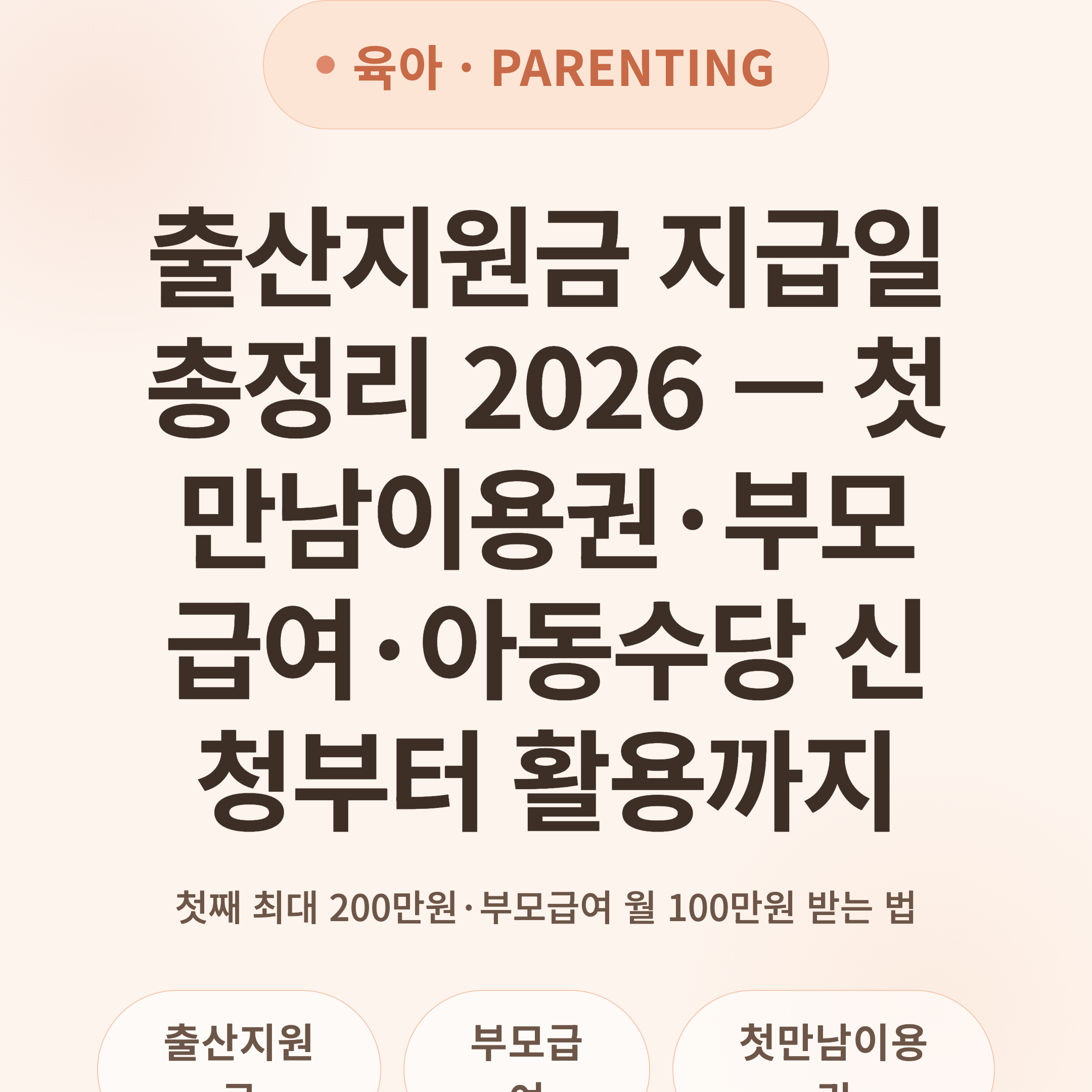 출산지원금 지급일 총정리 2026 — 첫만남이용권·부모급여·아동수당 신청부터 활용까지