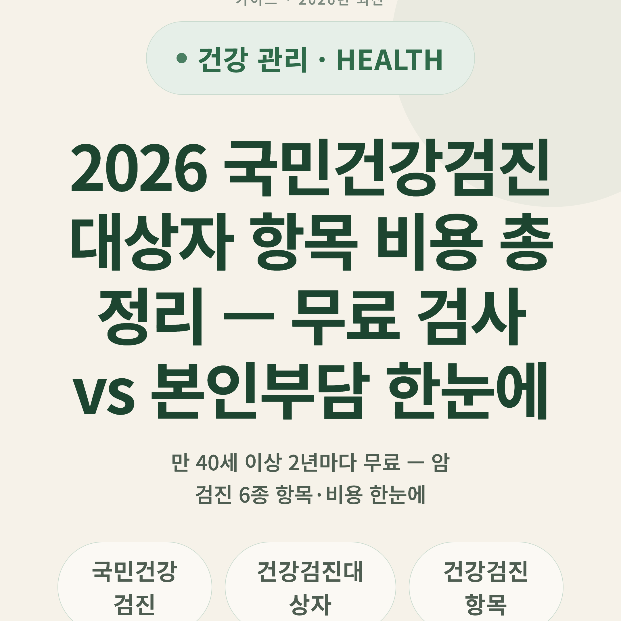 2026 국민건강검진 대상자 항목 비용 총정리 — 무료 검사 vs 본인부담 한눈에