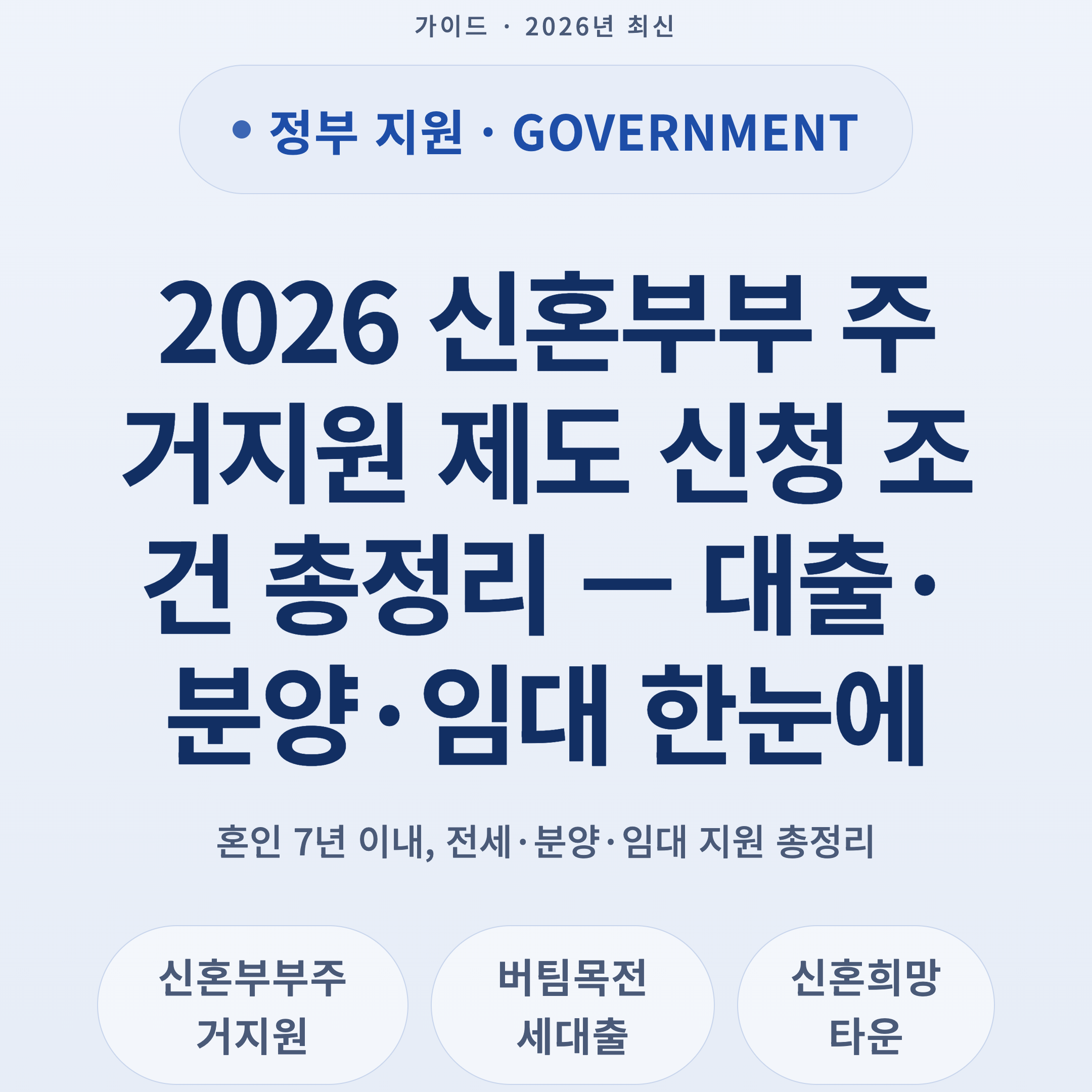 2026 신혼부부 주거지원 제도 신청 조건 총정리 — 대출·분양·임대 한눈에
