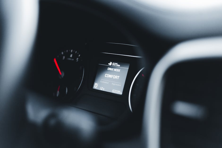 Close-up view of a car dashboard displaying comfort drive mode for enhanced experience.