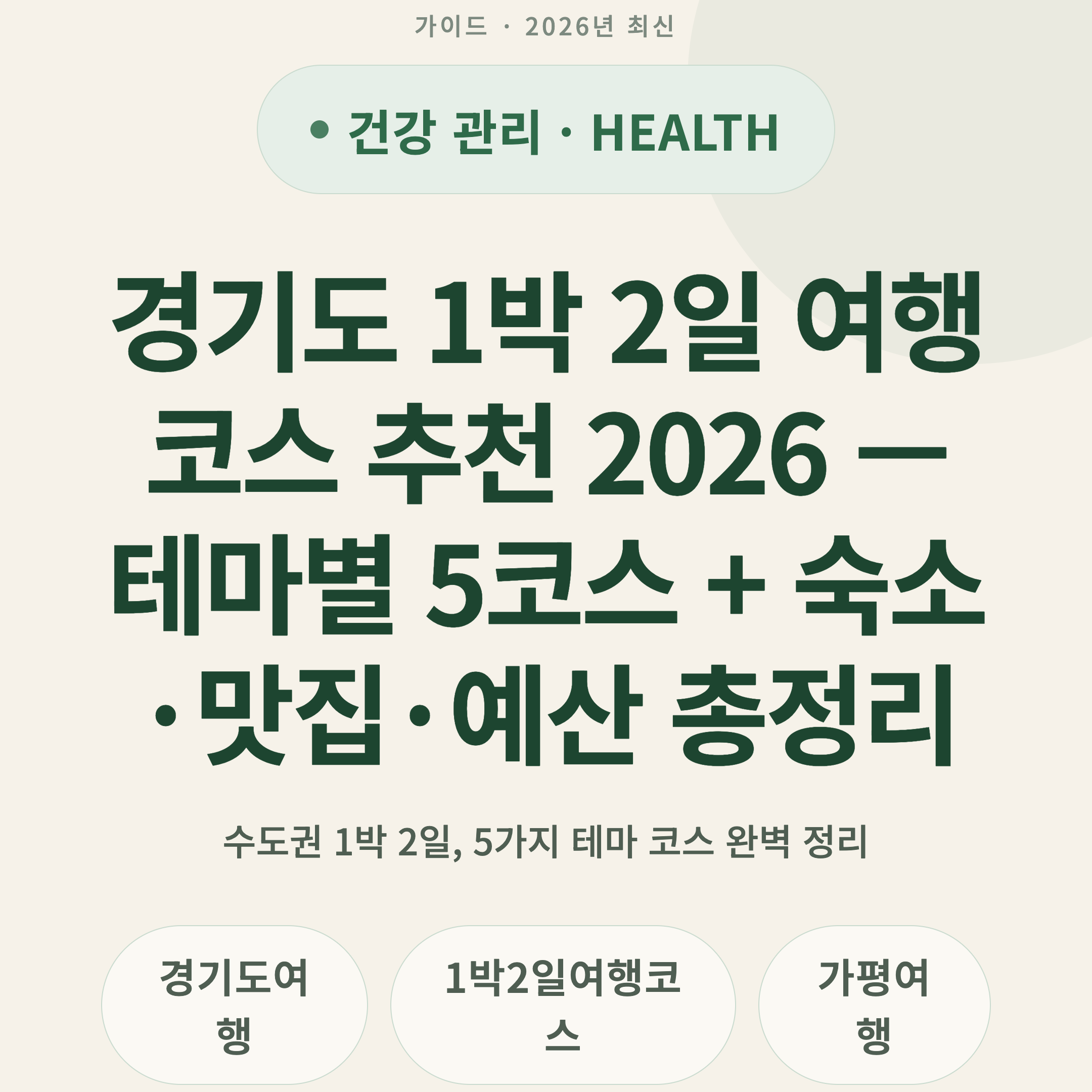 경기도 1박 2일 여행 코스 추천 2026 — 테마별 5코스 + 숙소·맛집·예산 총정리