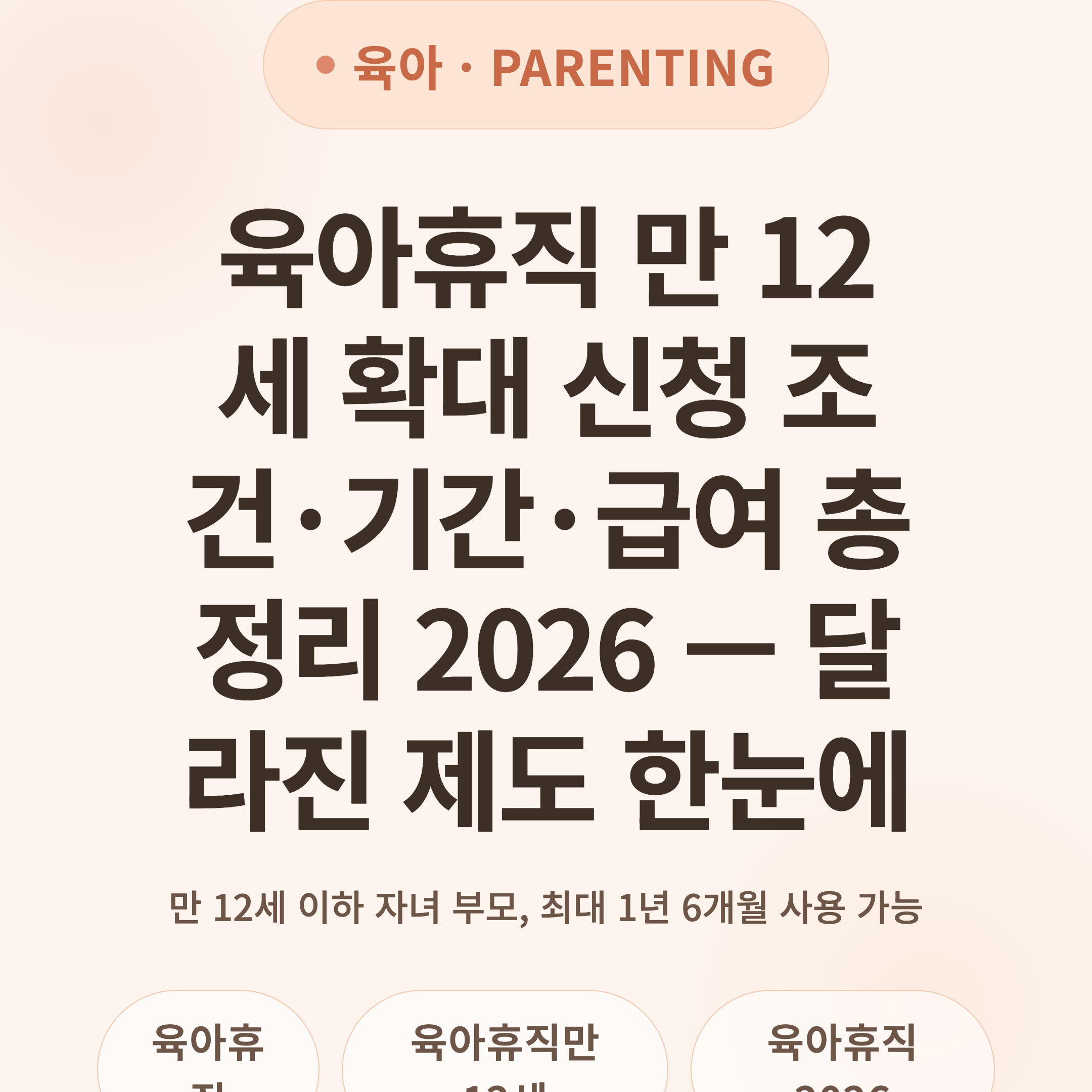 육아휴직 만 12세 확대 신청 조건·기간·급여 총정리 2026 — 달라진 제도 한눈에