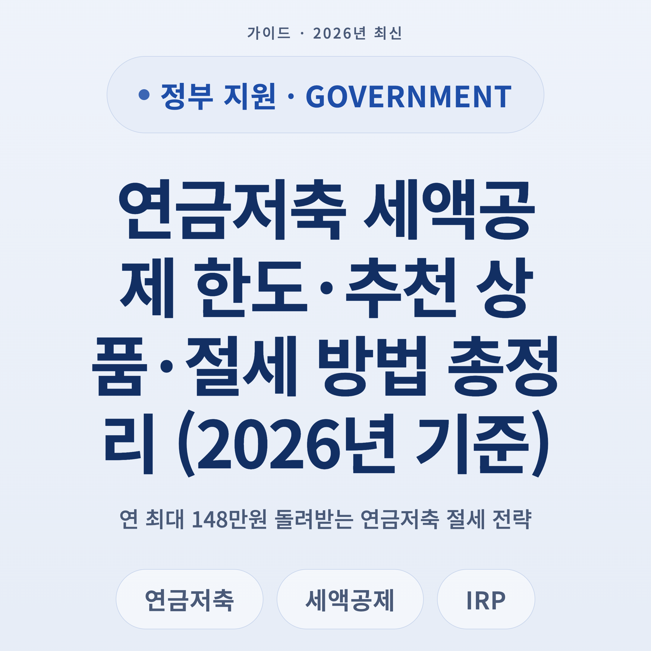 연금저축 세액공제 한도·추천 상품·절세 방법 총정리 (2026년 기준)
