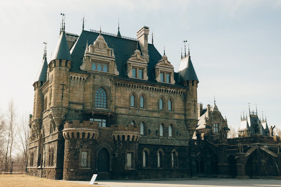 A striking Gothic castle with intricate architecture, perfect for historical or fairytale themes.