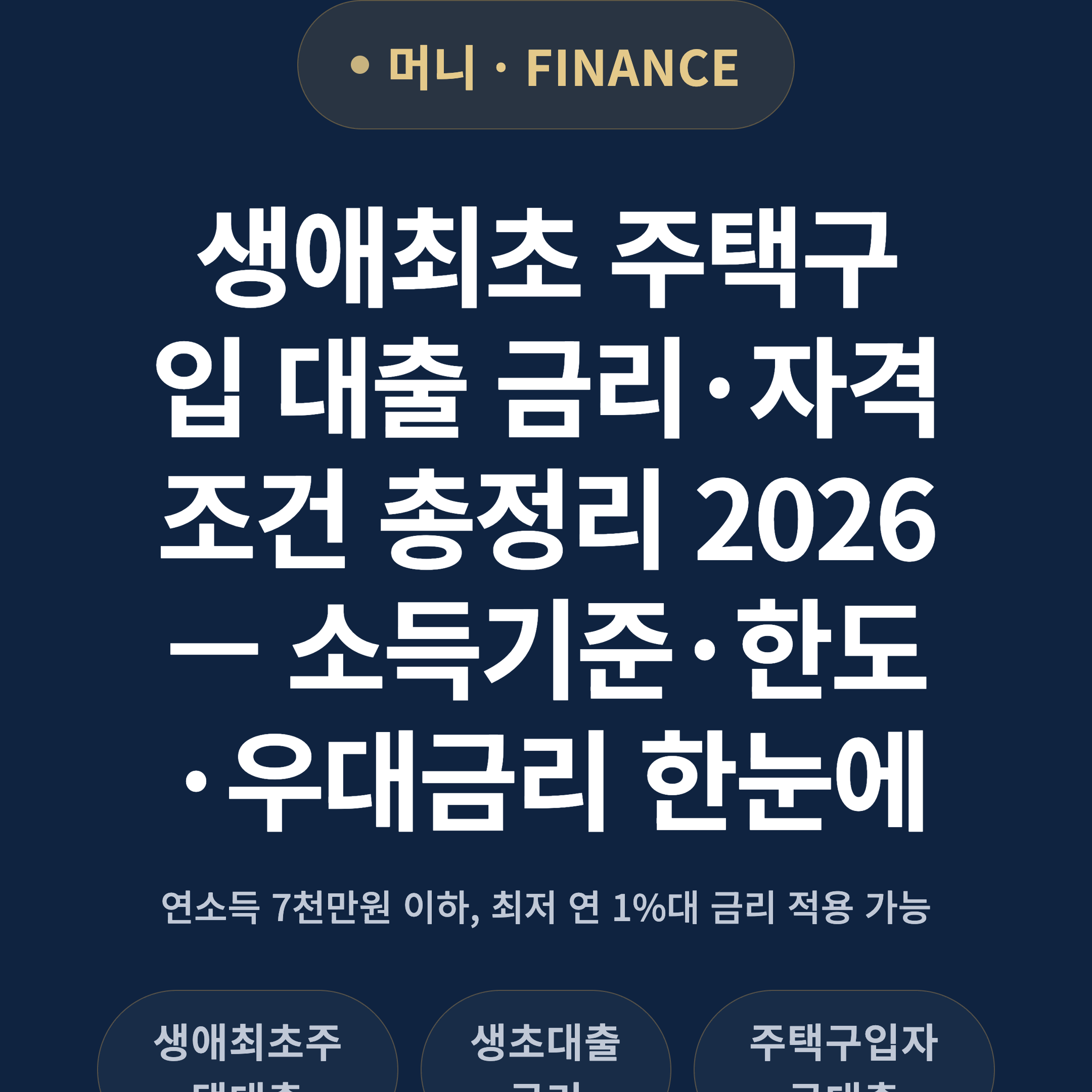 생애최초 주택구입 대출 금리·자격조건 총정리 2026 — 소득기준·한도·우대금리 한눈에