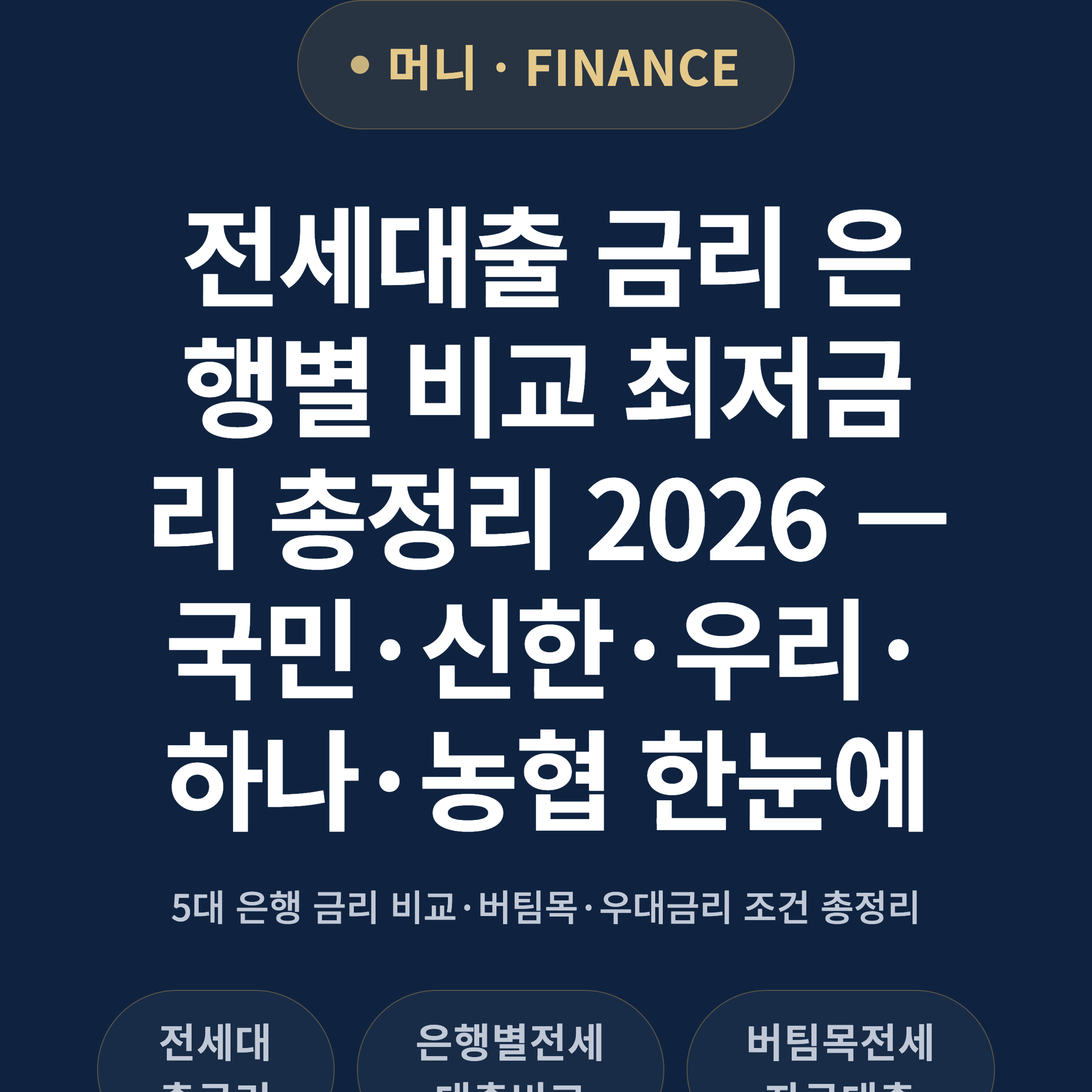 전세대출 금리 은행별 비교 최저금리 총정리 2026 — 국민·신한·우리·하나·농협 한눈에