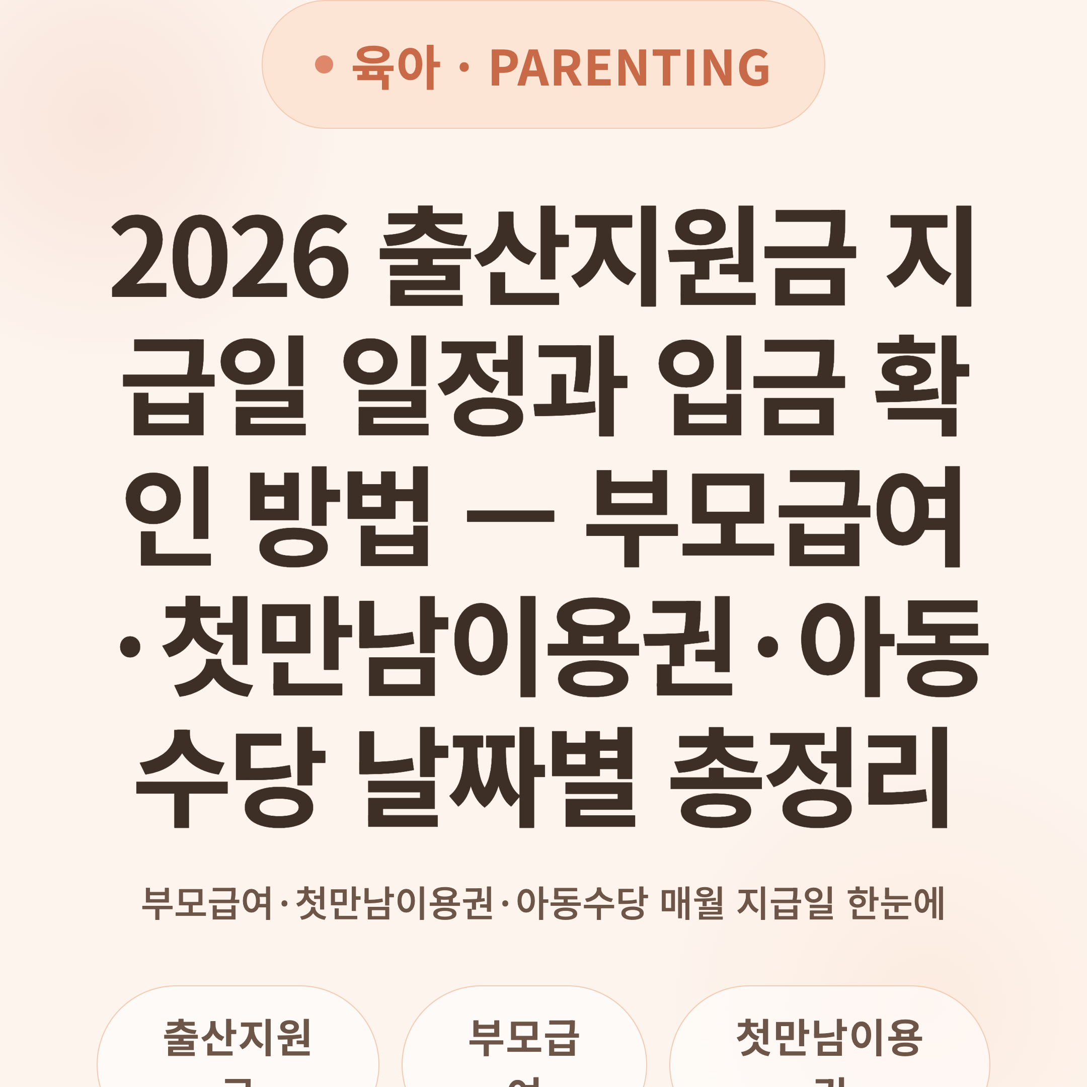 2026 출산지원금 지급일 일정과 입금 확인 방법 — 부모급여·첫만남이용권·아동수당 날짜별 총정리