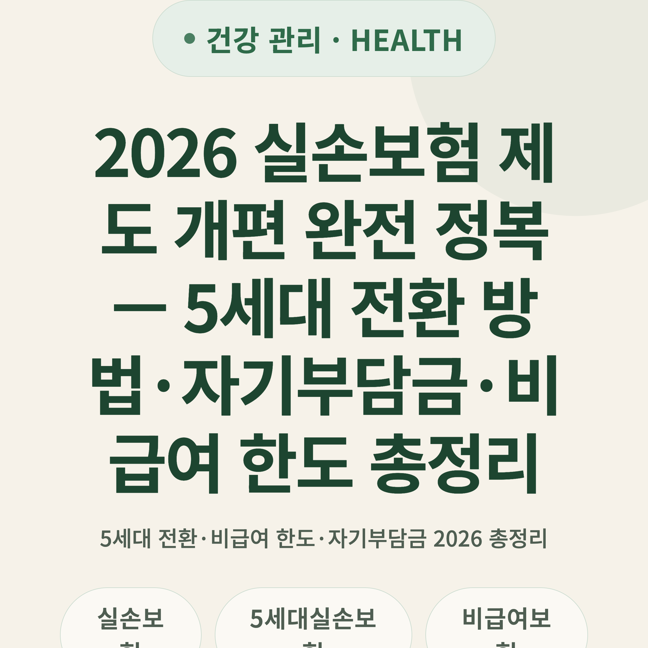 2026 실손보험 제도 개편 완전 정복 — 5세대 전환 방법·자기부담금·비급여 한도 총정리