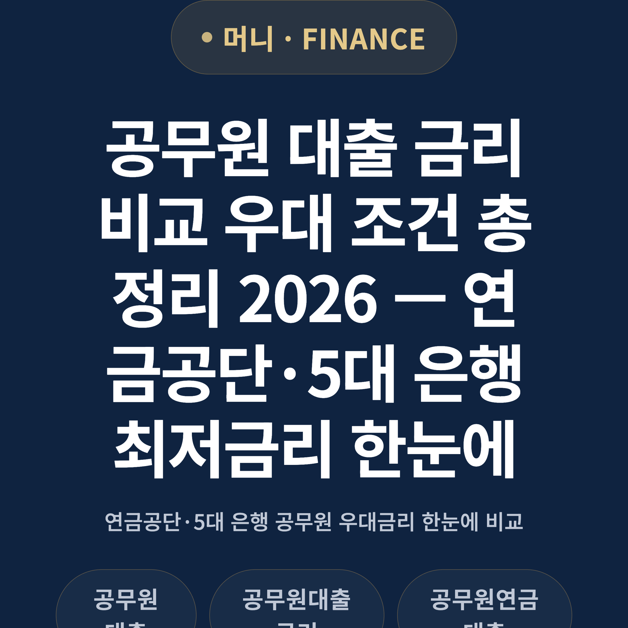공무원 대출 금리 비교 우대 조건 총정리 2026 — 연금공단·5대 은행 최저금리 한눈에