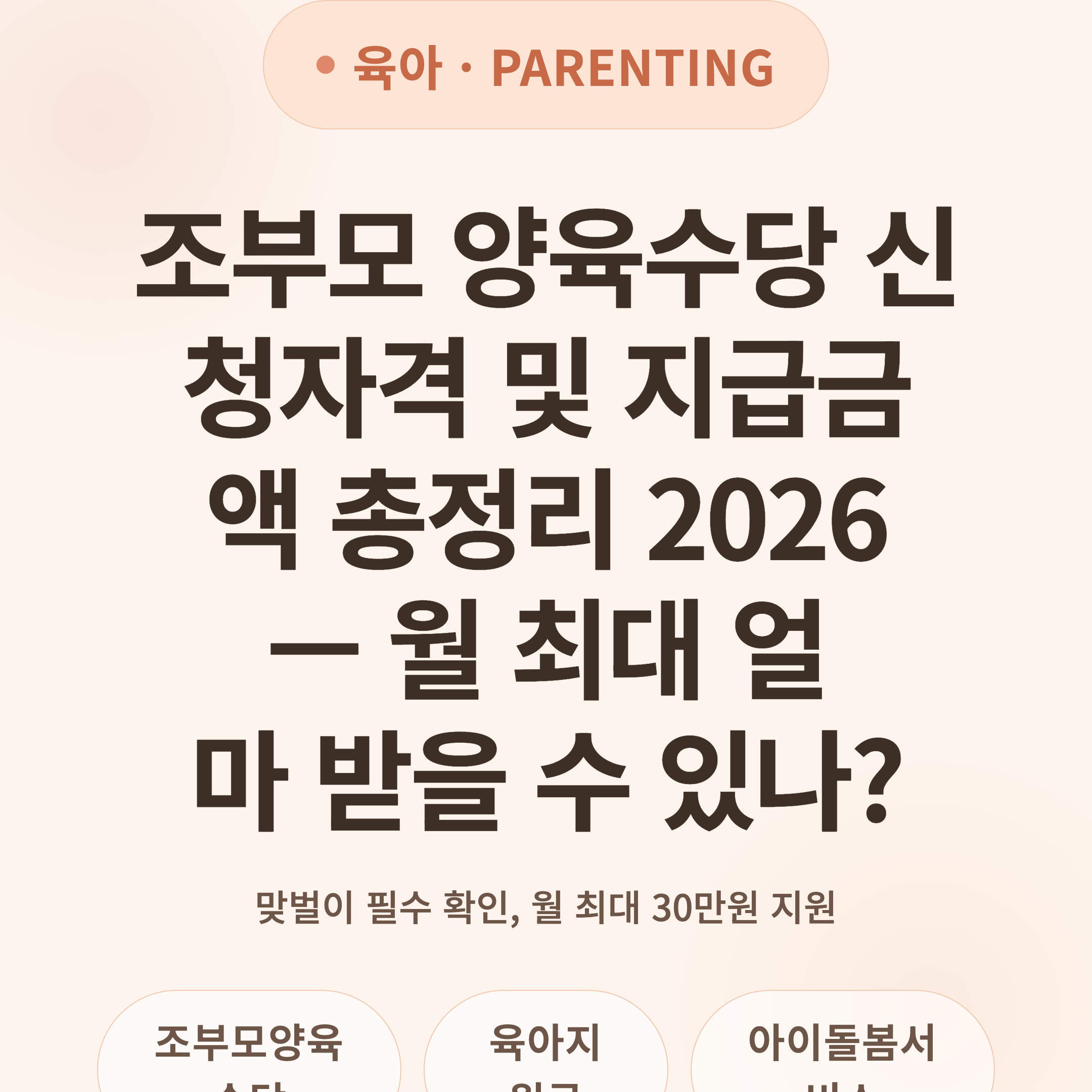 조부모 양육수당 신청자격 및 지급금액 총정리 2026 — 월 최대 얼마 받을 수 있나?