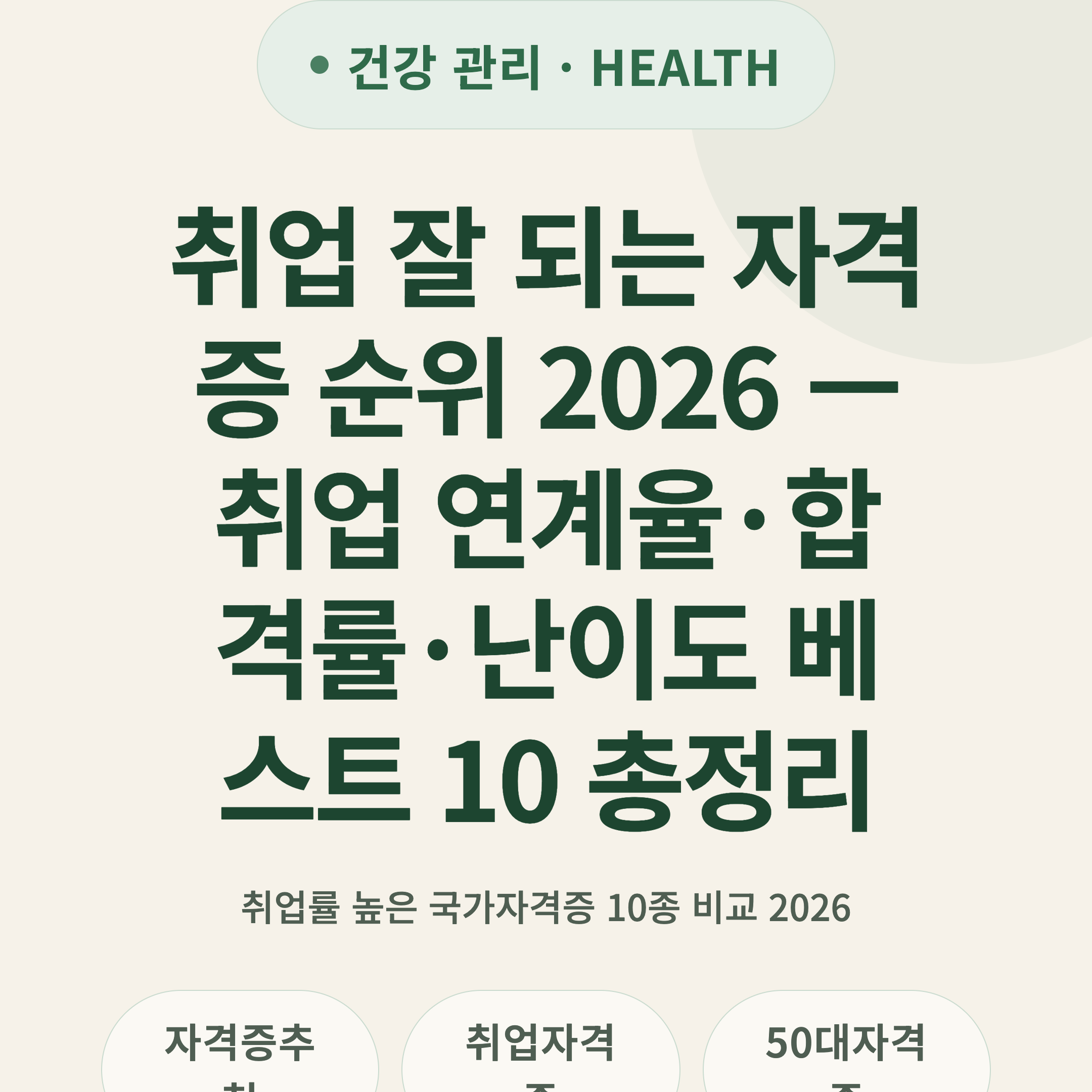 취업 잘 되는 자격증 순위 2026 — 취업 연계율·합격률·난이도 베스트 10 총정리