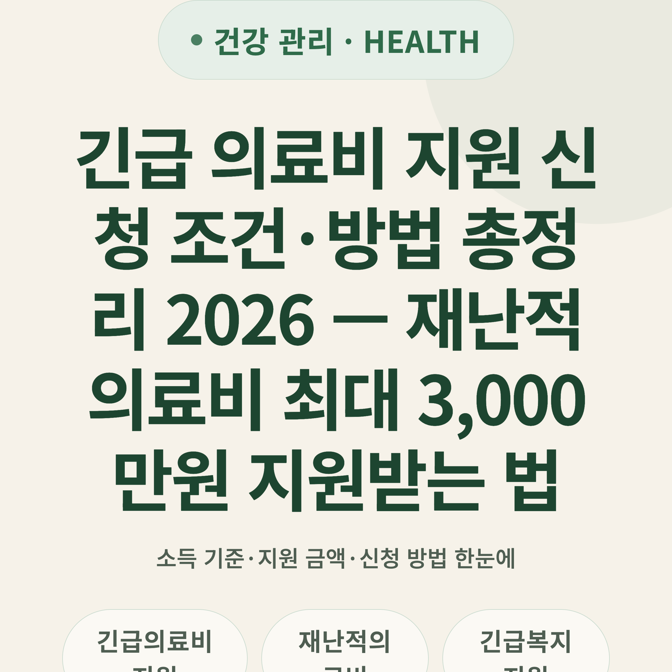 긴급 의료비 지원 신청 조건·방법 총정리 2026 — 재난적 의료비 최대 3,000만원 지원받는 법