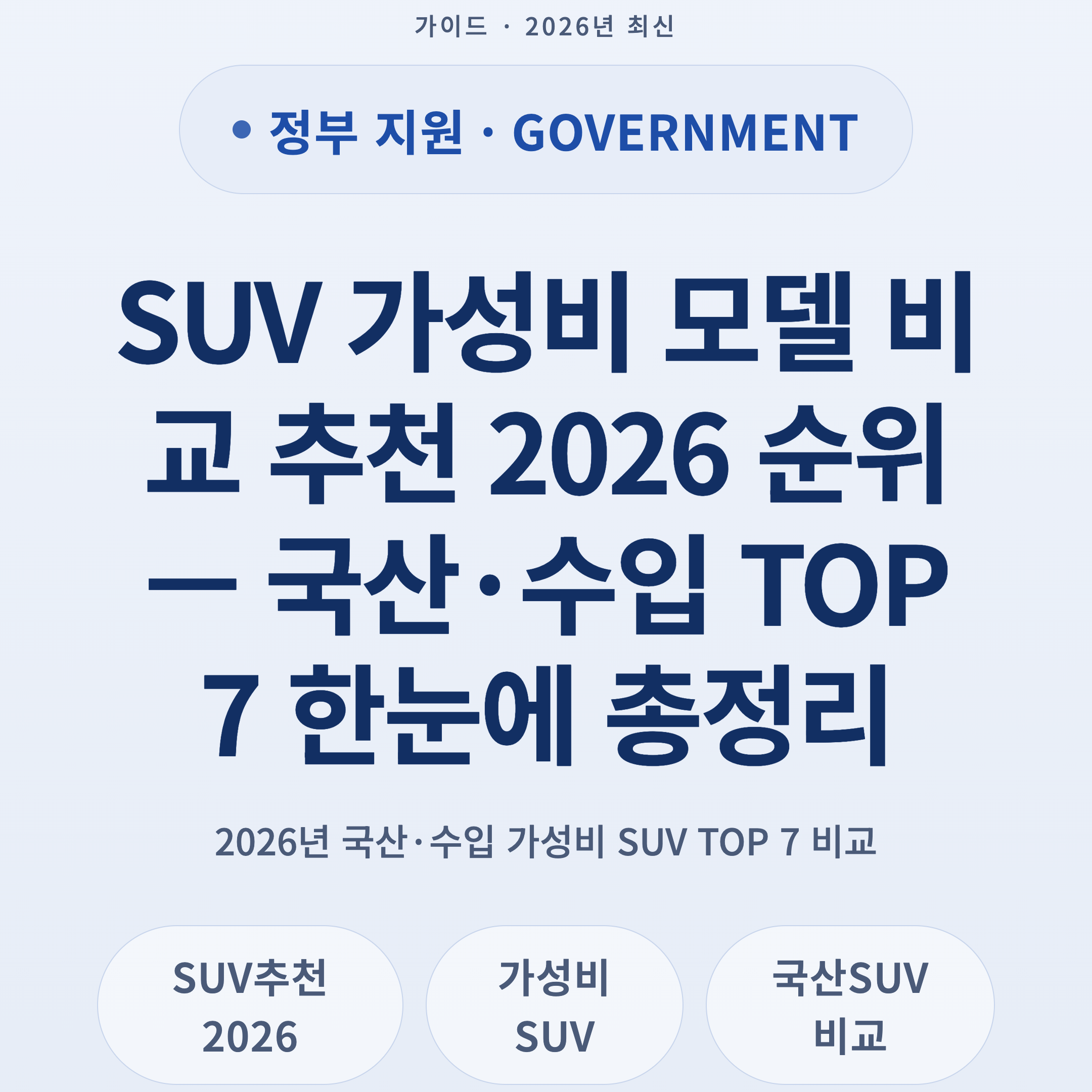 SUV 가성비 모델 비교 추천 2026 순위 — 국산·수입 TOP 7 한눈에 총정리
