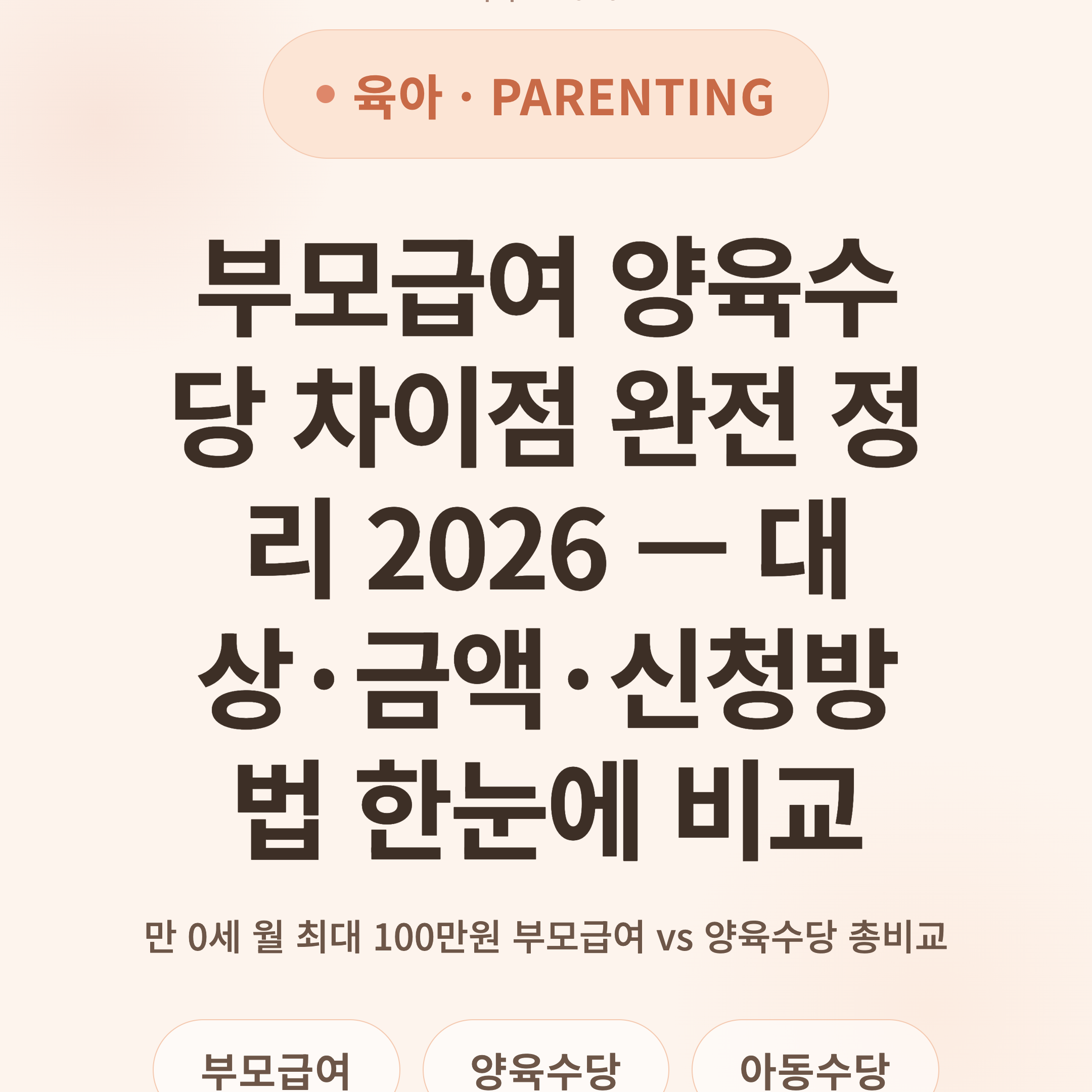 부모급여 양육수당 차이점 완전 정리 2026 — 대상·금액·신청방법 한눈에 비교