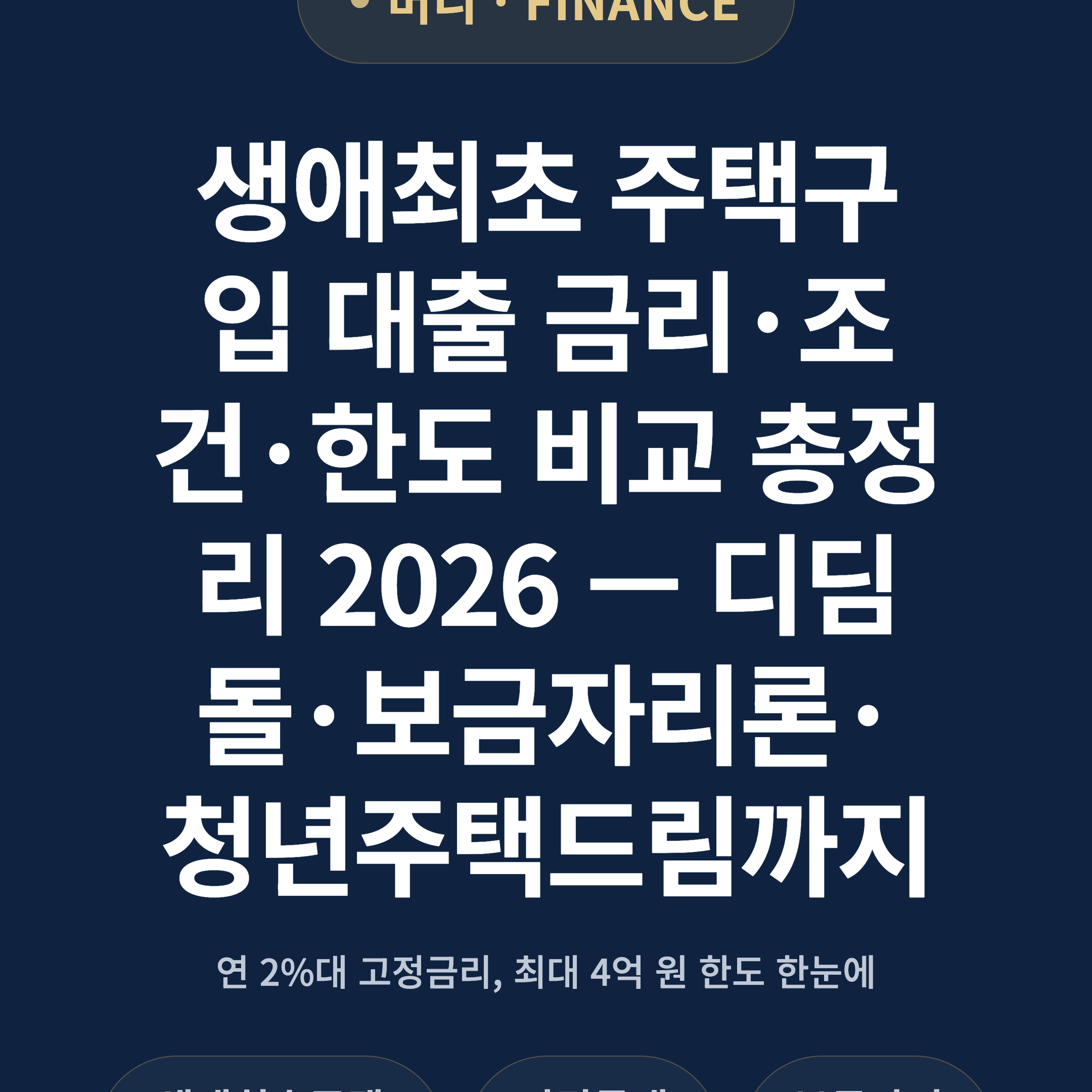 생애최초 주택구입 대출 금리·조건·한도 비교 총정리 2026 — 디딤돌·보금자리론·청년주택드림까지