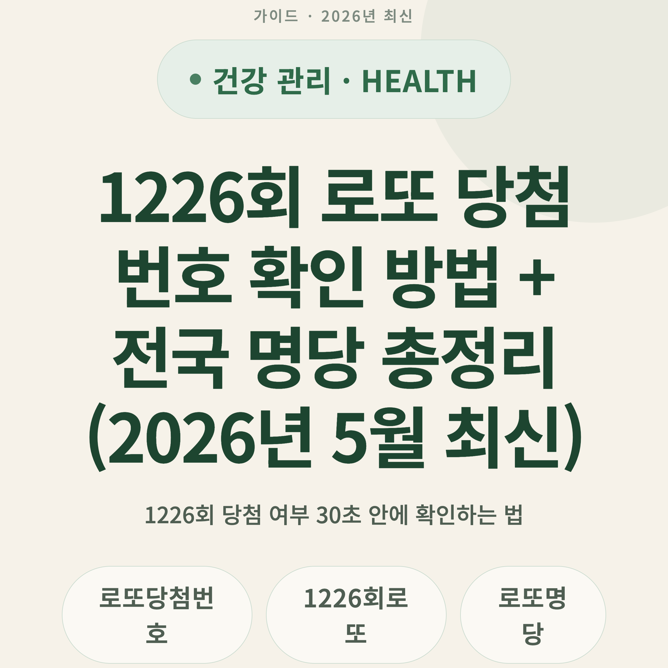 1226회 로또 당첨번호 확인 방법 + 전국 명당 총정리 (2026년 5월 최신)
