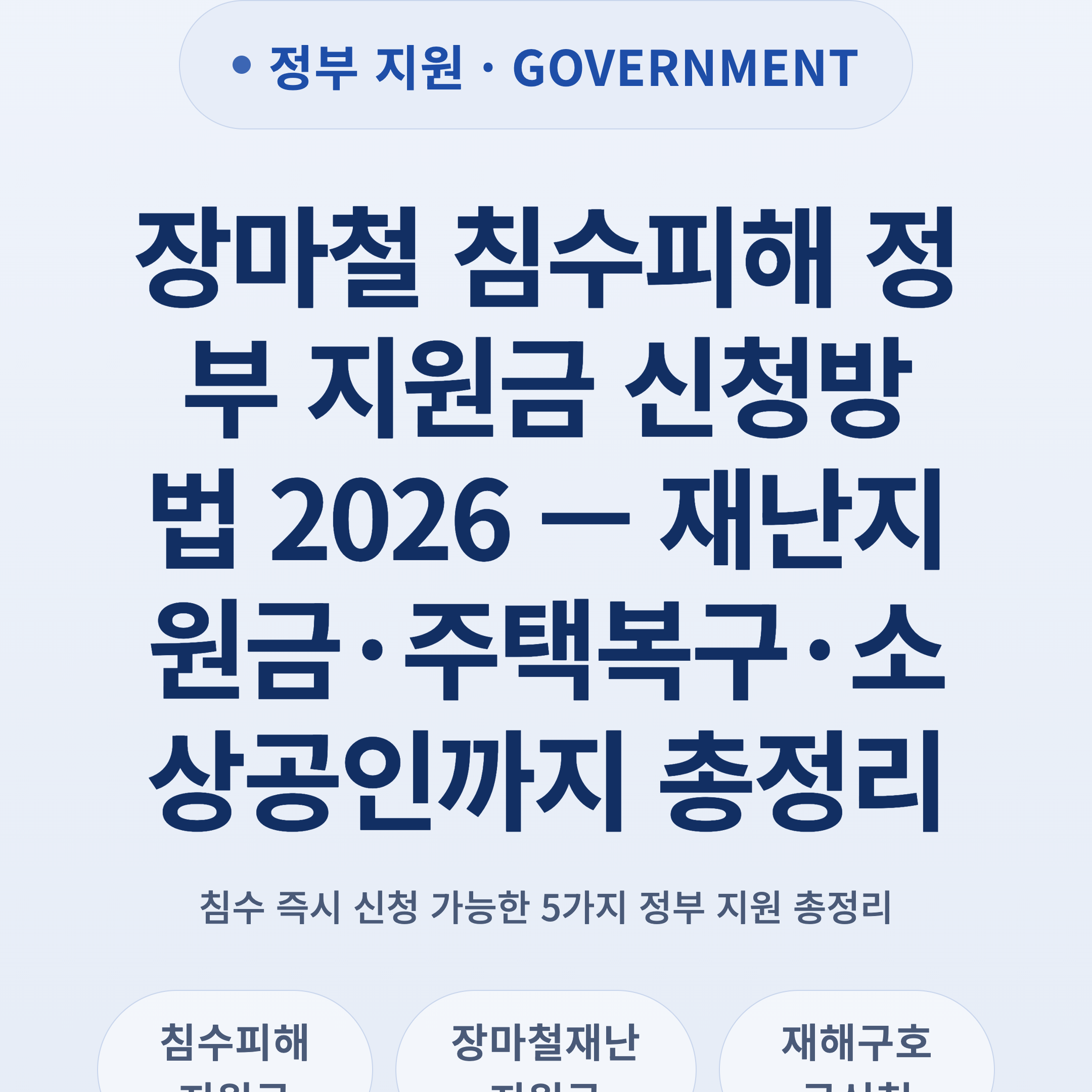 장마철 침수피해 정부 지원금 신청방법 2026 — 재난지원금·주택복구·소상공인까지 총정리