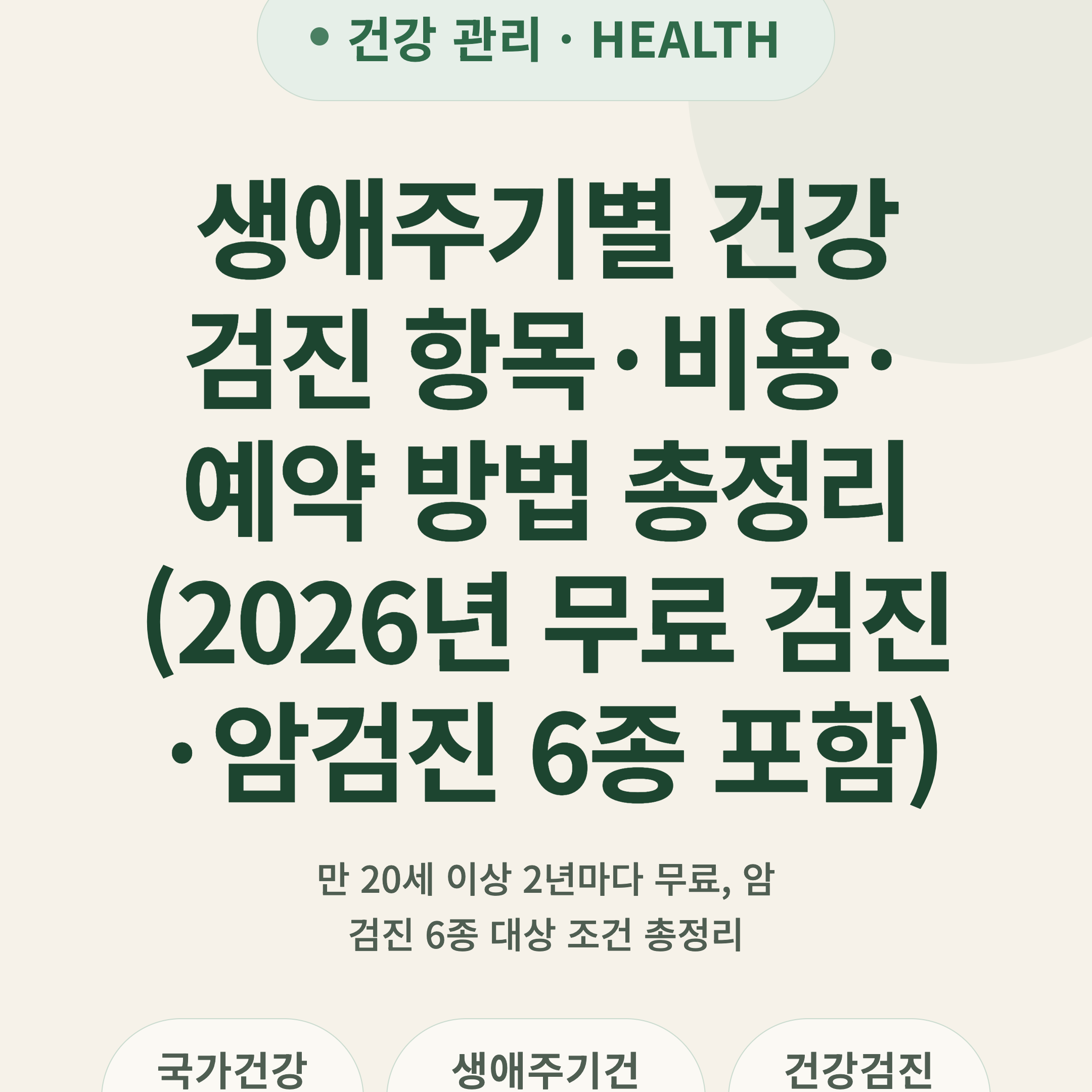 생애주기별 건강검진 항목·비용·예약 방법 총정리 (2026년 무료 검진·암검진 6종 포함)