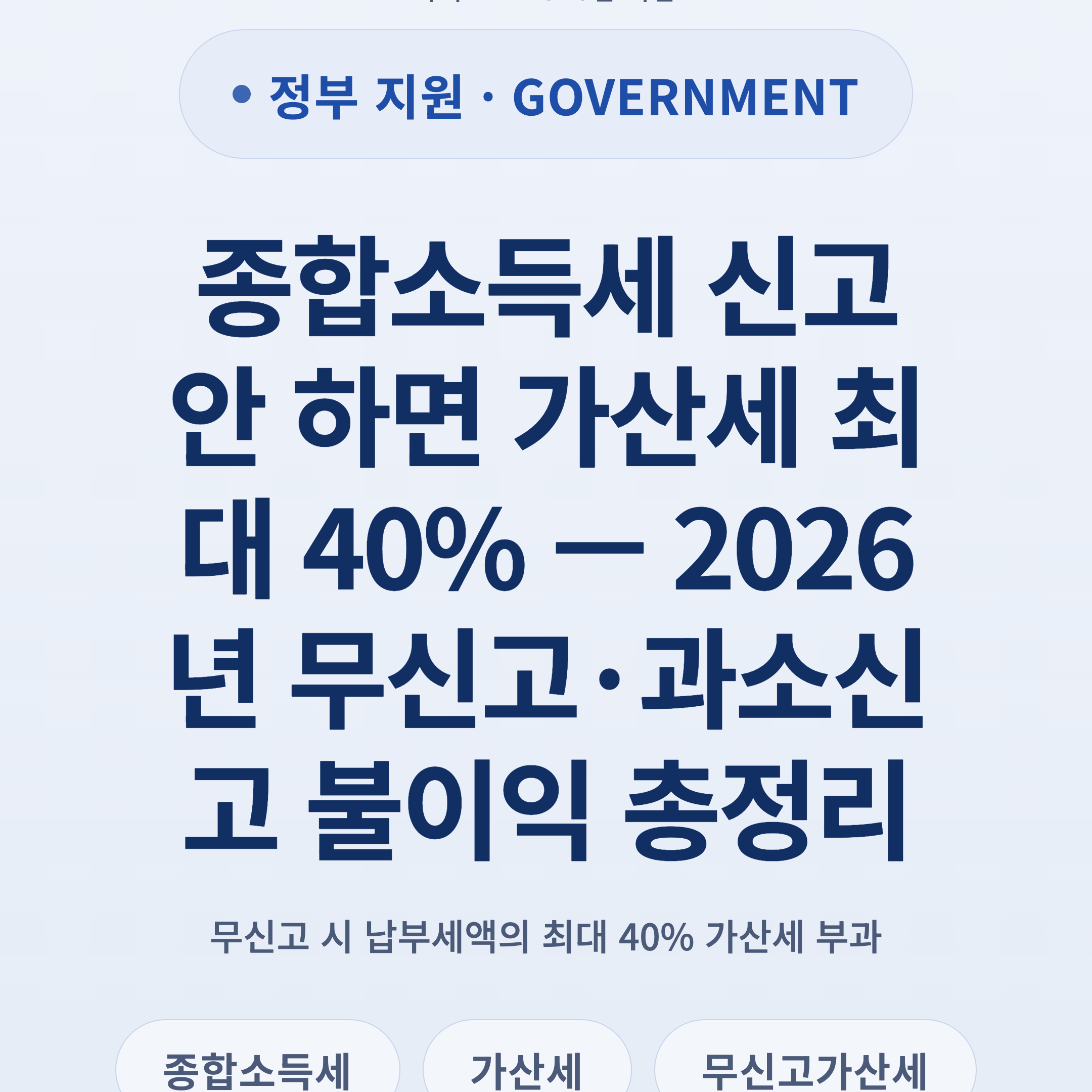 종합소득세 신고 안 하면 가산세 최대 40% — 2026년 무신고·과소신고 불이익 총정리