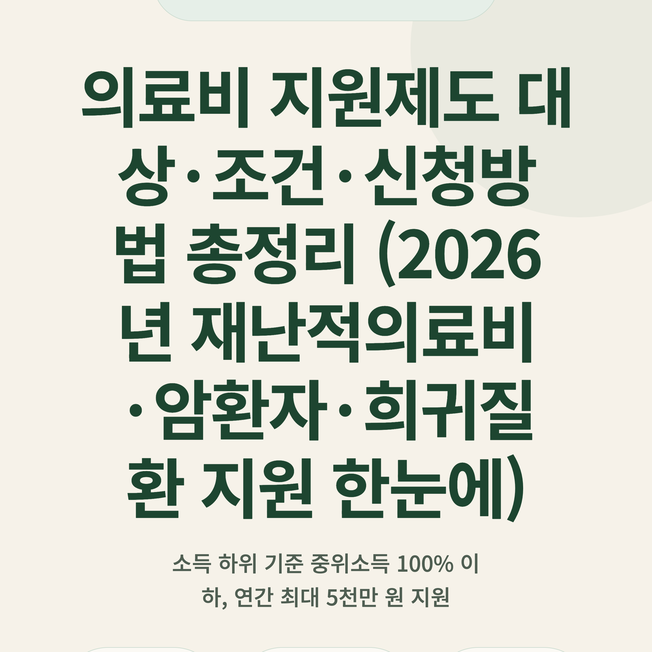 의료비 지원제도 대상·조건·신청방법 총정리 (2026년 재난적의료비·암환자·희귀질환 지원 한눈에)